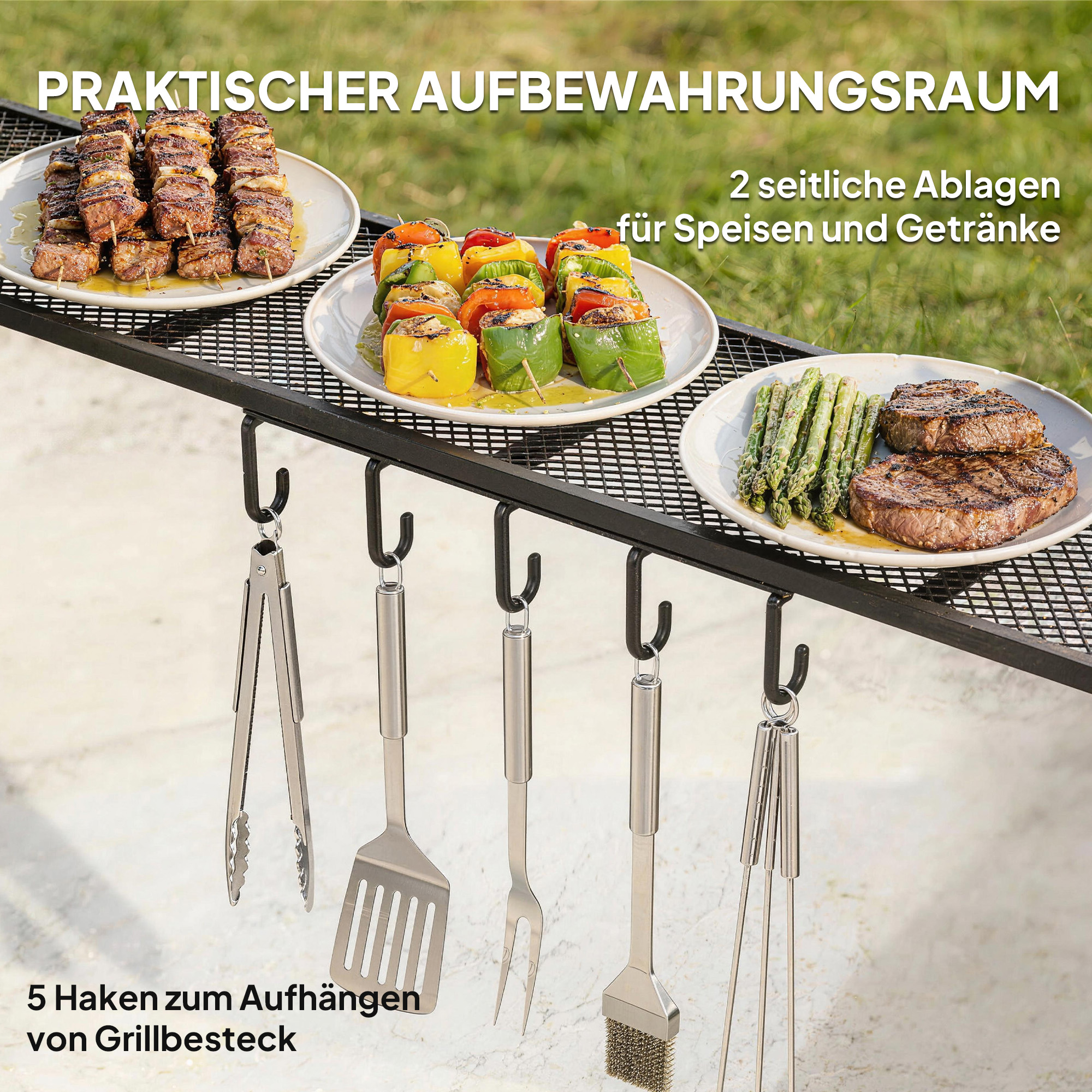 Grillpavillon 2,4 x 1,5 m flammhemmend Gartenpavillon mit Bogendach Seitenregale Haken Dunkelgrau