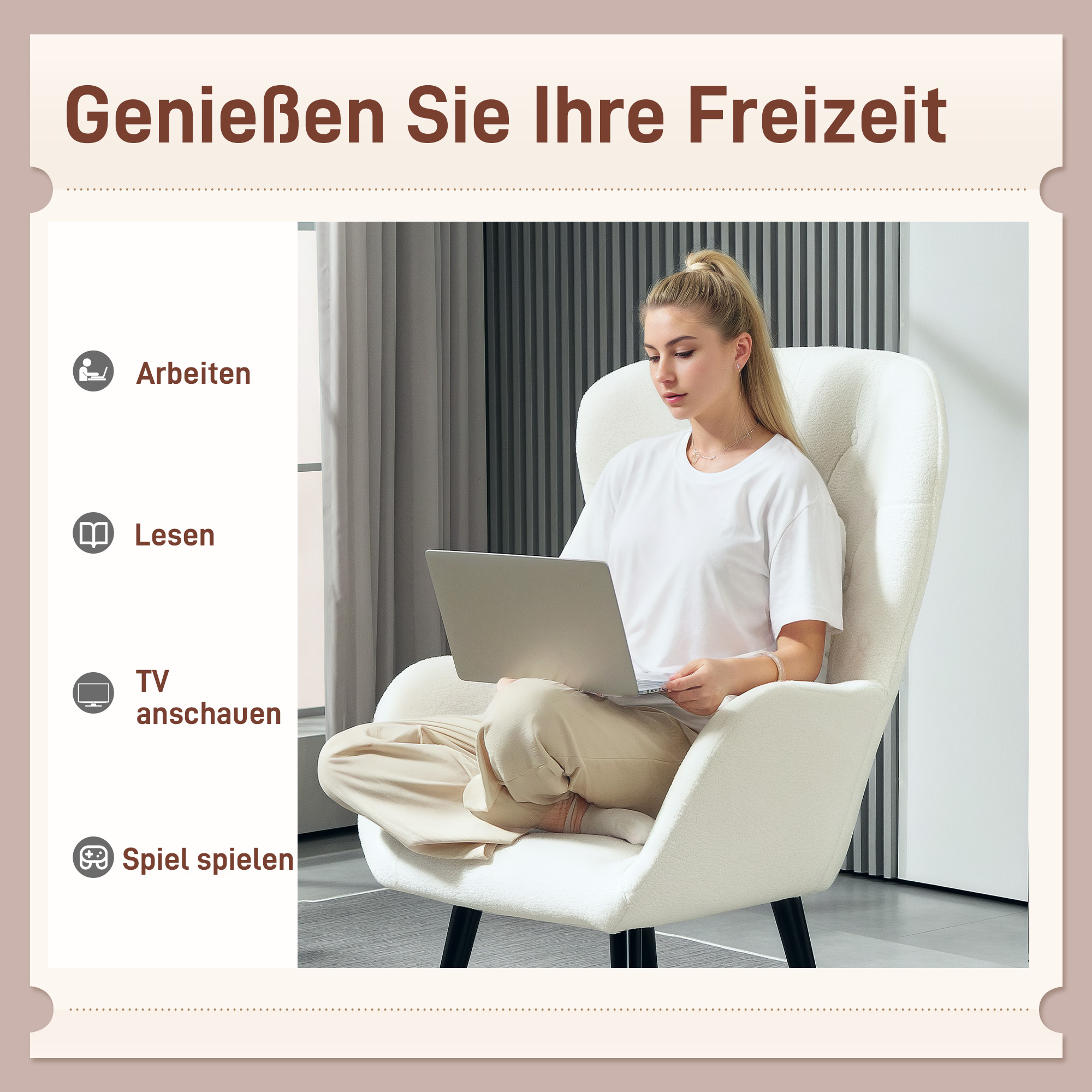 Polstersessel mit Rautensteppung, Bezug aus Teddystoff, mit Dekokissen, 88 x 75 x 106 cm, Weiß