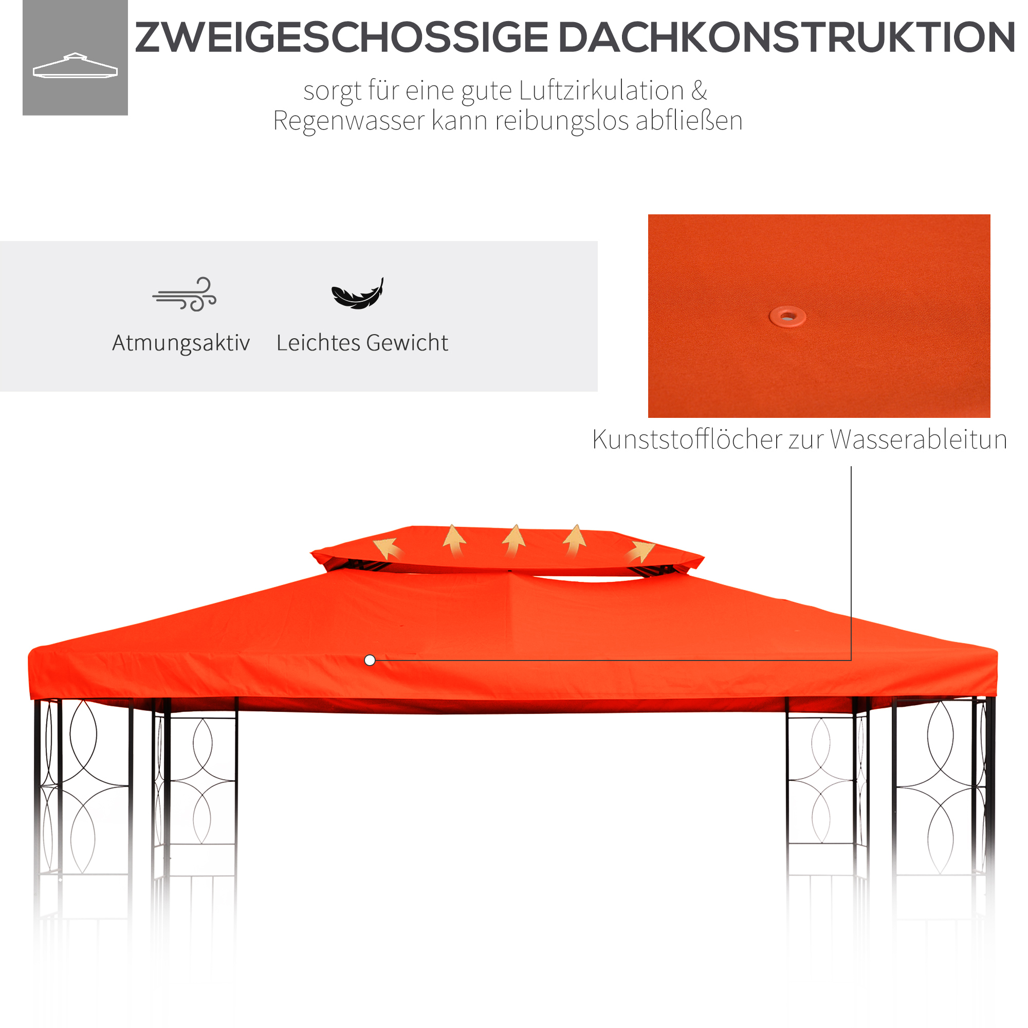 Ersatzdach für Gartenpavillons 3x4m Polyester Kaffee