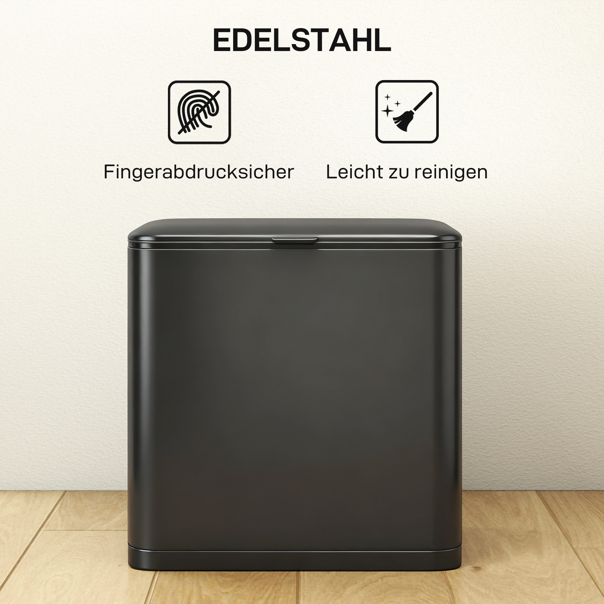 8 L Mülleimer, freistehend oder hängend platzierbar, Edelstahl, Schwarz