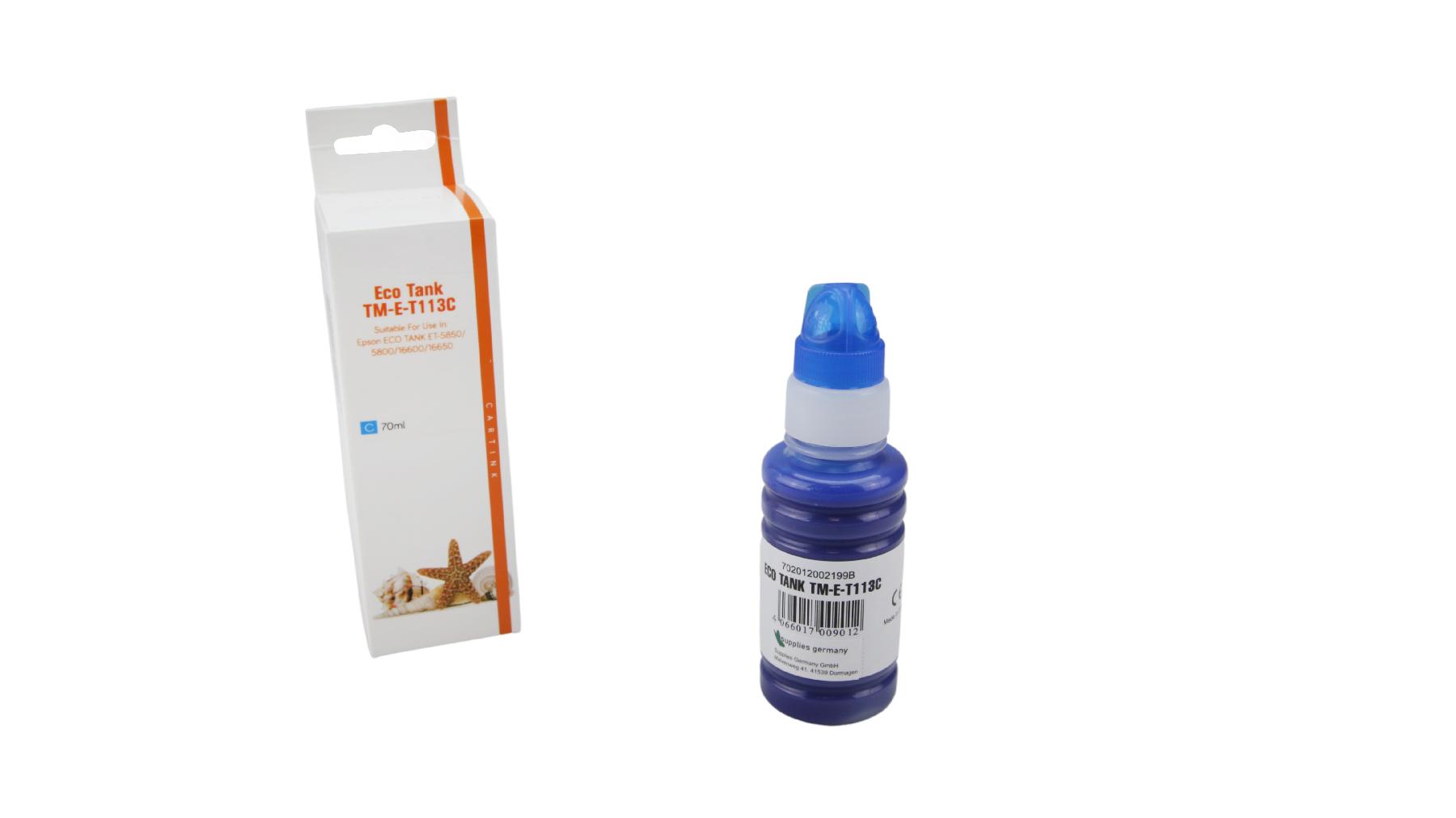 T113C Eco Tank Nachfüllflasche Cyan für Epson / C13T06B240 / 70ml T113C Eco Tank Nachfüllflasche Cyan für Epson / C13T06B240 / 70ml