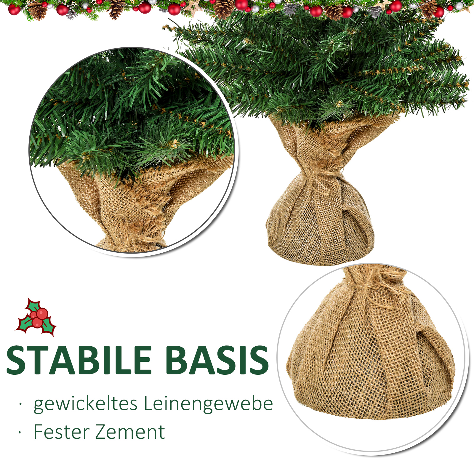 Mini Weihnachtsbaum mit künstlichem Schnee, 60 cm hoch, mit Zementständer, Mehrfarbig