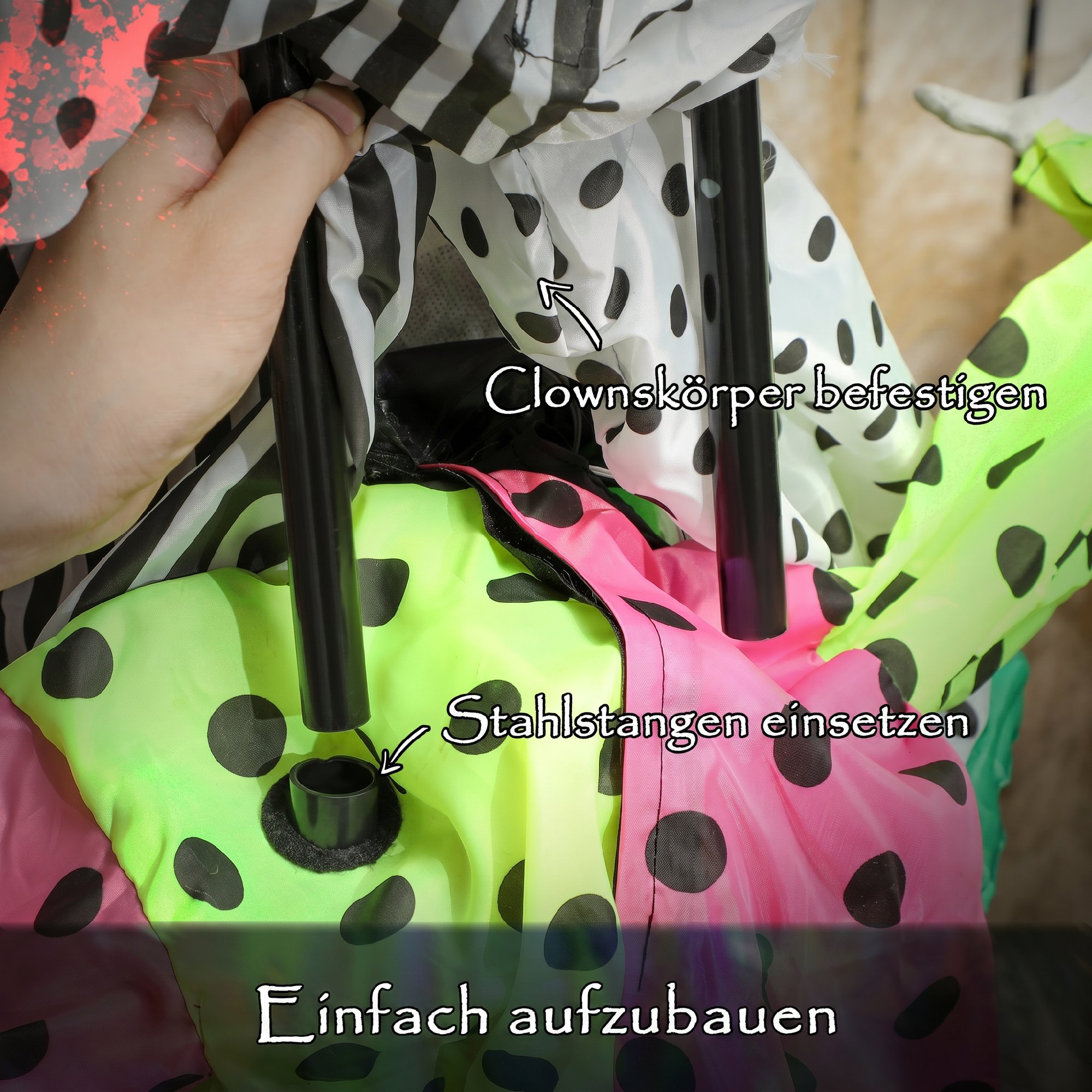 stapelbare Halloween-Animatronics-Clowns mit roten leuchtenden Augen für Indoor-Party-Requisiten