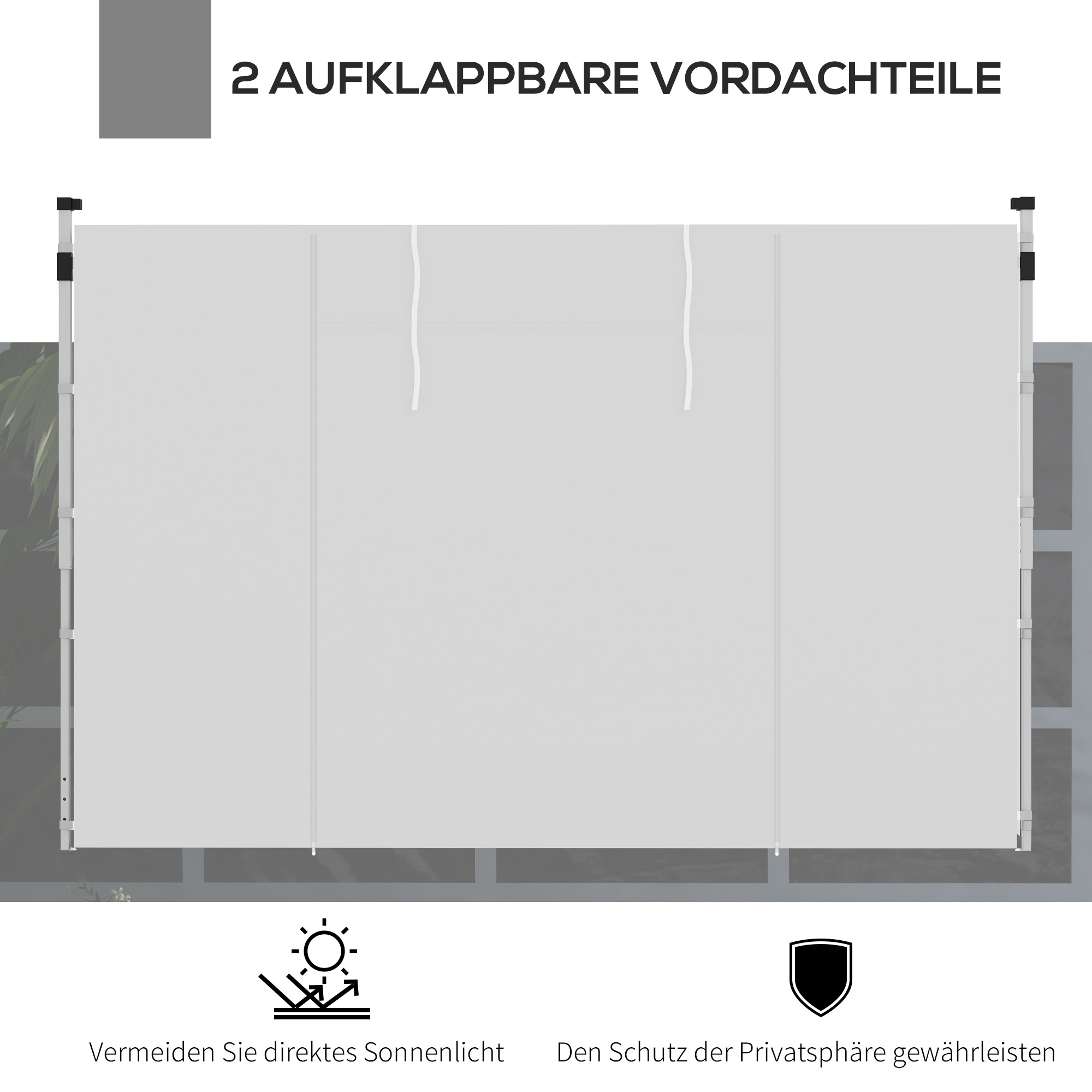 Pavillon-Vorhänge, 2er-Set, für 3x6m oder 3x3m Gartenpavillons, mit Fenstern und Türen, Weiß