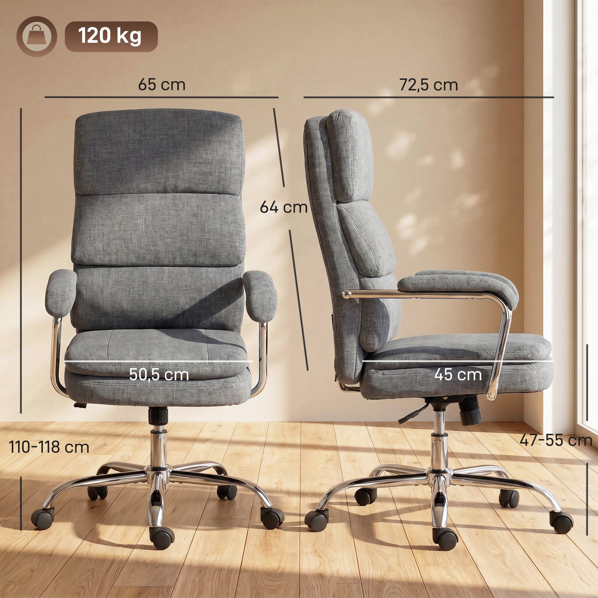 Home Office Bürostuhl, höhenverstellbarer 360° drehbarer Schreibtischstuhl für das Homeoffice, Grau