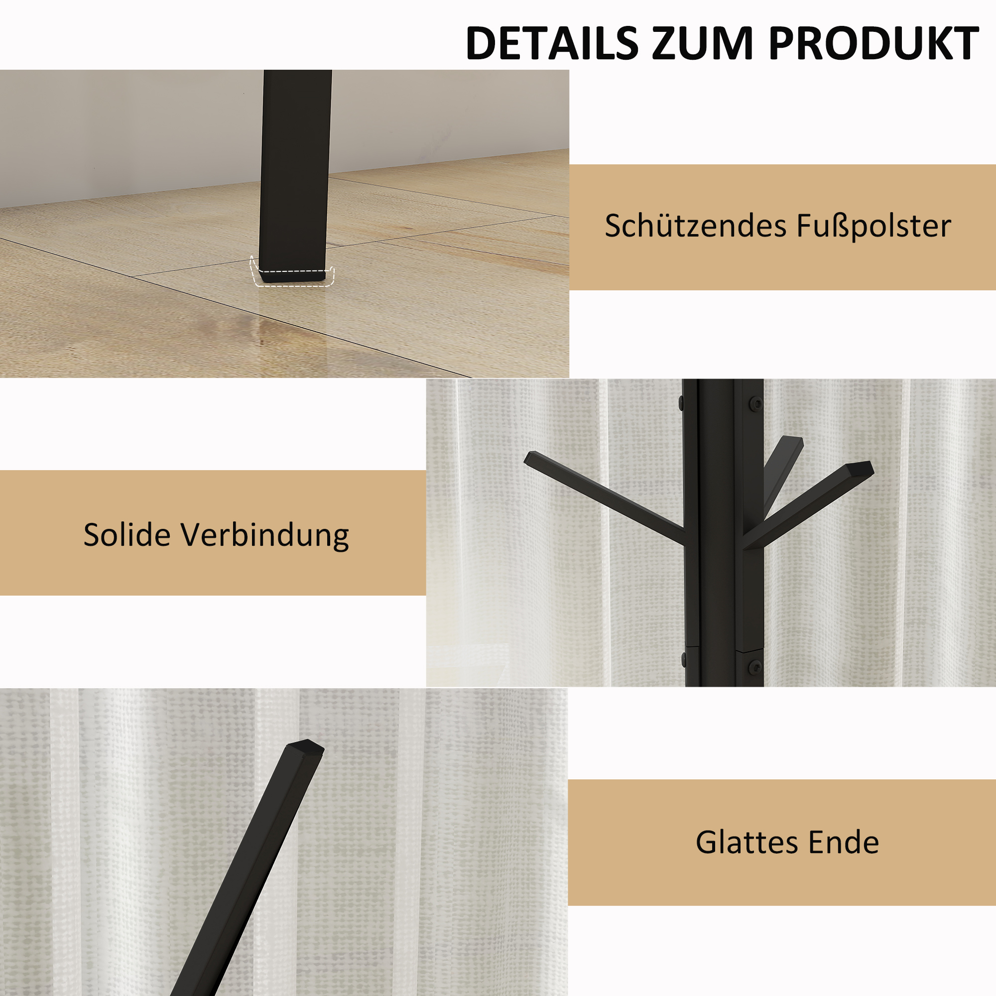 Garderobenständer Kleiderständer mit Ablage und 8 Haken Jackenständer Moderner Garderobe für Kleidung Hut Tasche, Wohnzimmer, Schwarz