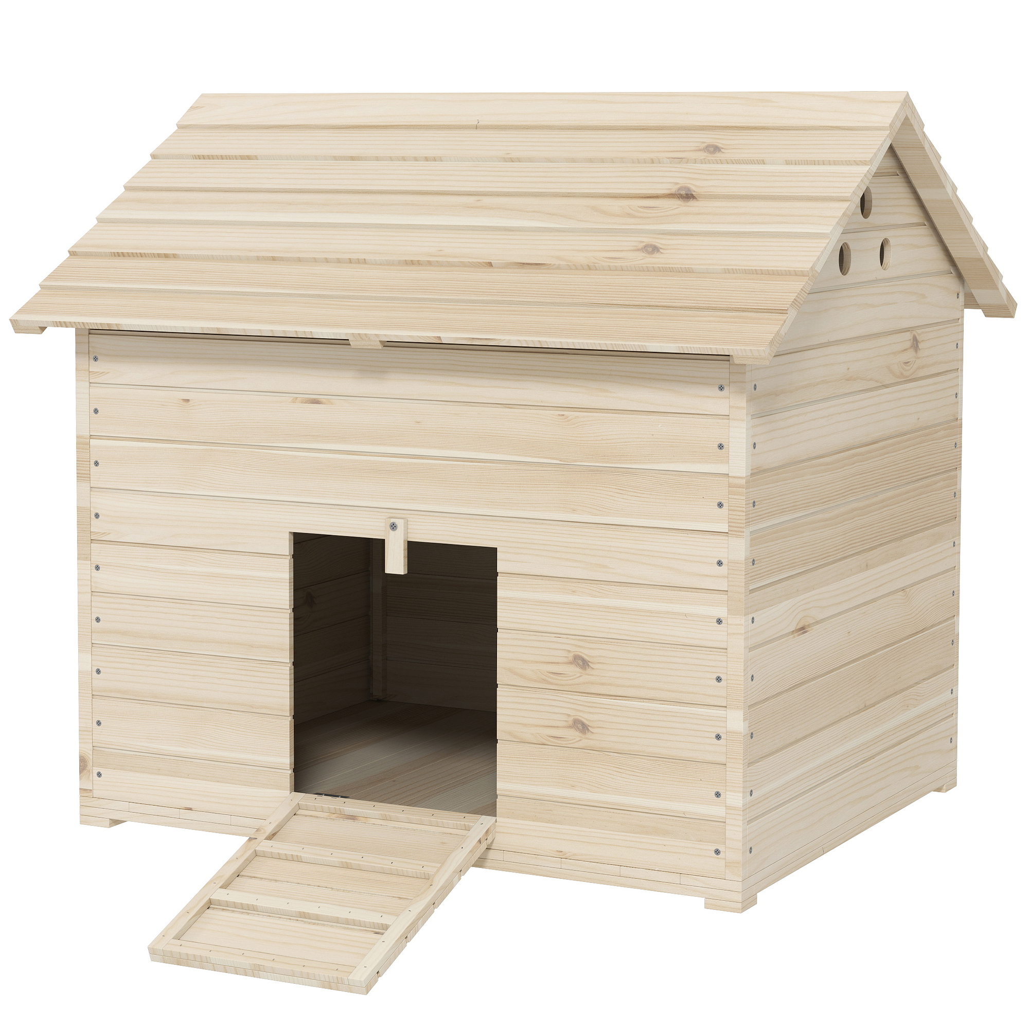 Entenhaus mit aufklappbarem Kippdach, Geflügelhaus mit erhöhten Boden und Rampe, Tannenholz, 100 x 82,5 x 91 cm
