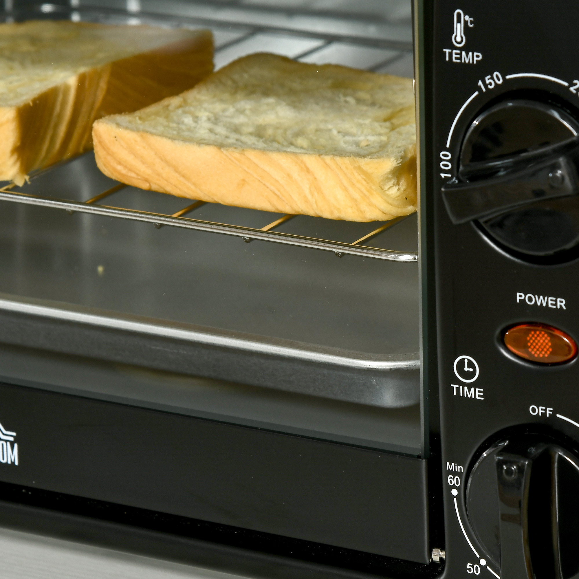 Mini-Ofen Toasterofen, 1 Backblech, 1 Grilrost, 10 L Kapazität, Timer-Funktion, 36.5 cm x 26 cm x 22 cm, Schwarz