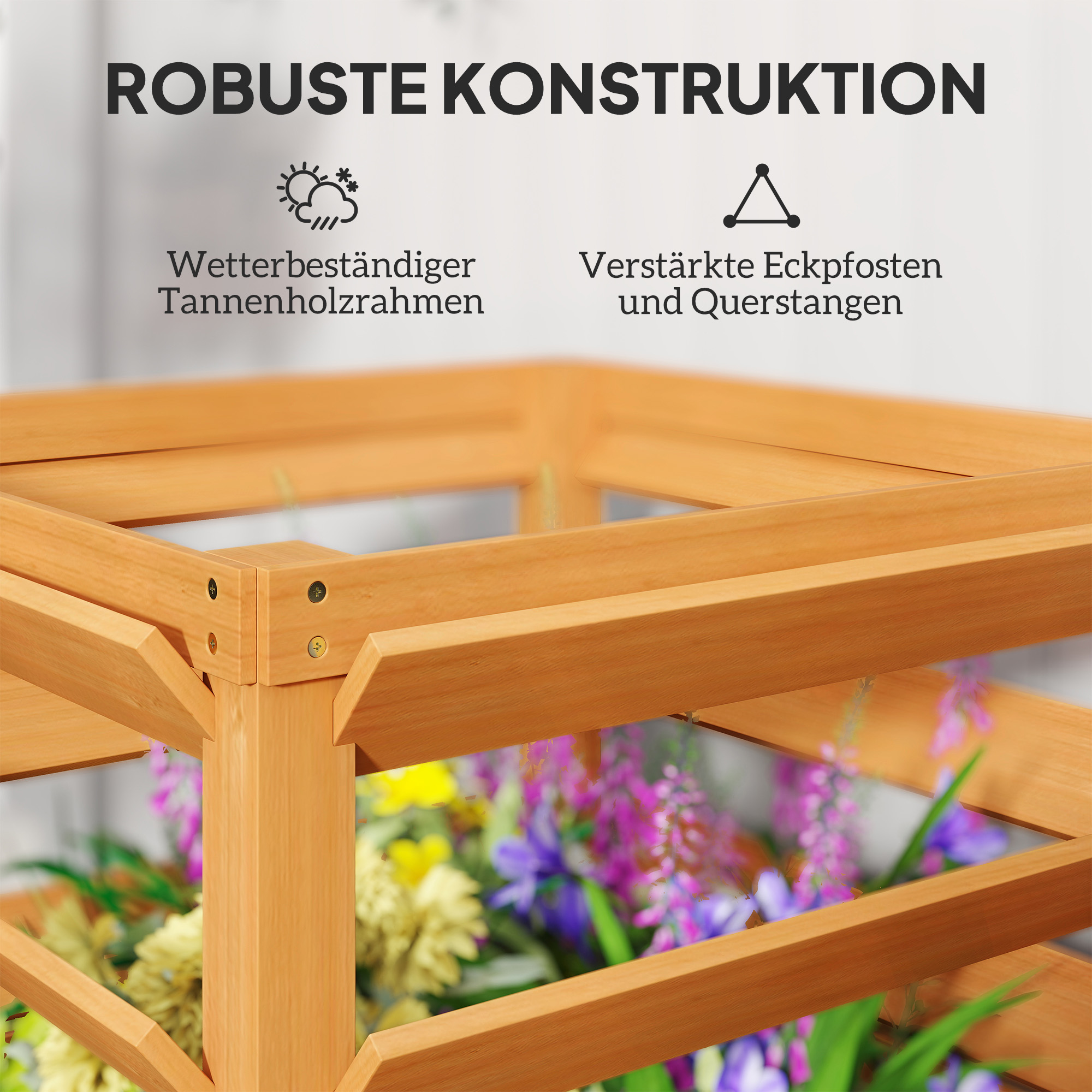 Hochbeet Pflanzkasten mit Rankgitter, Spalier Pflanzkübel Blumenkasten Holz 65 x 65 x 60 cm Karamellbraun