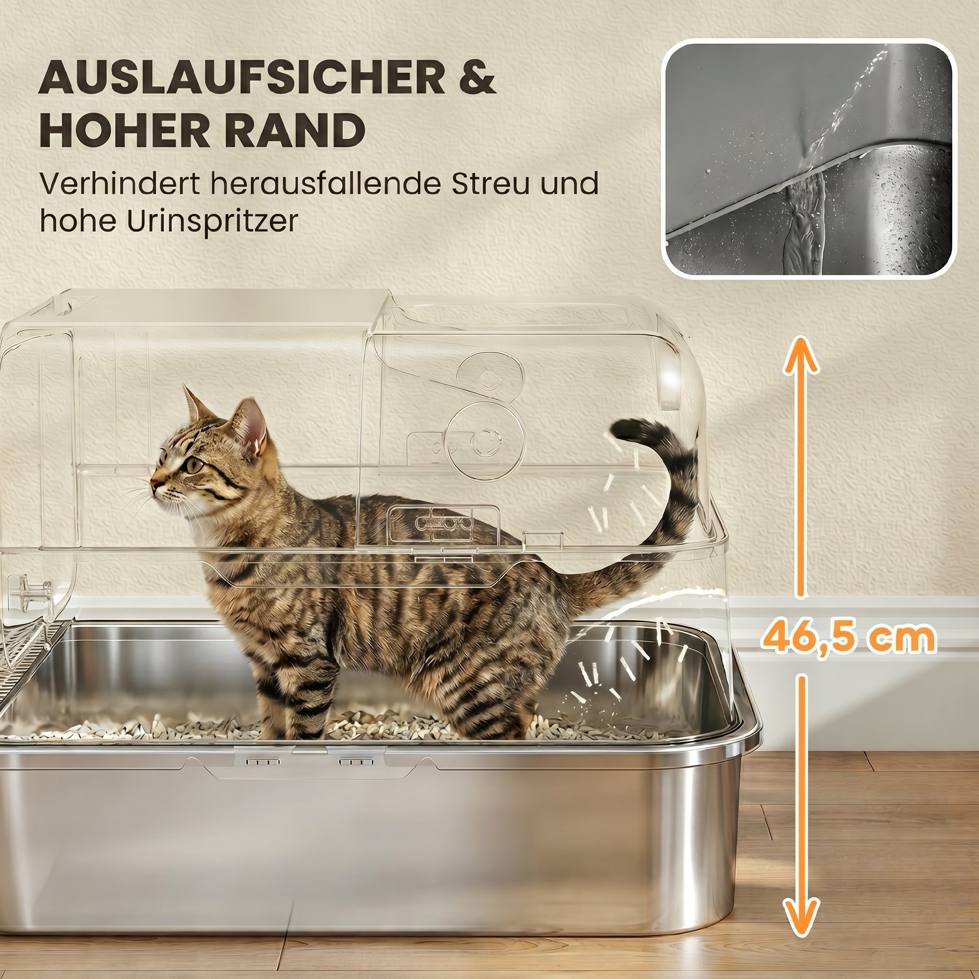 Katzenklo Edelstahl mit Deckel XXL 72L für große Katzen und Mehrere Katzen mit Doppeltüren Schaufel Pedal Anti-Leck