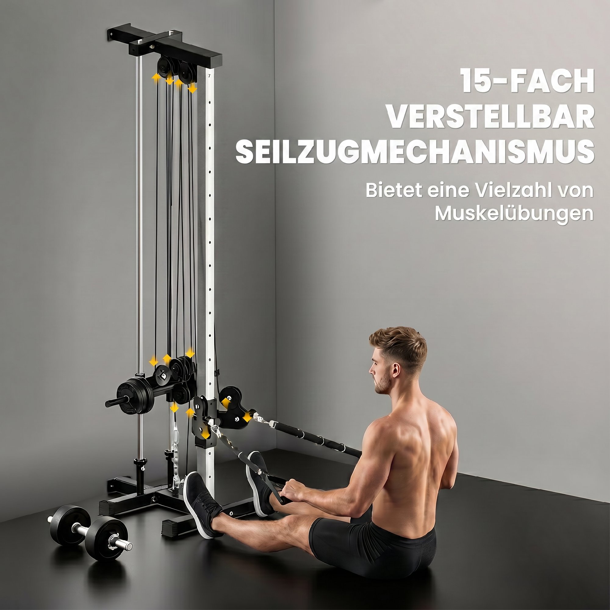Kraftstation höhenverstellbar 25-165 cm mit Dual-Pulley-Systemen Adaptern 62 x 60 x 200 cm Schwarz