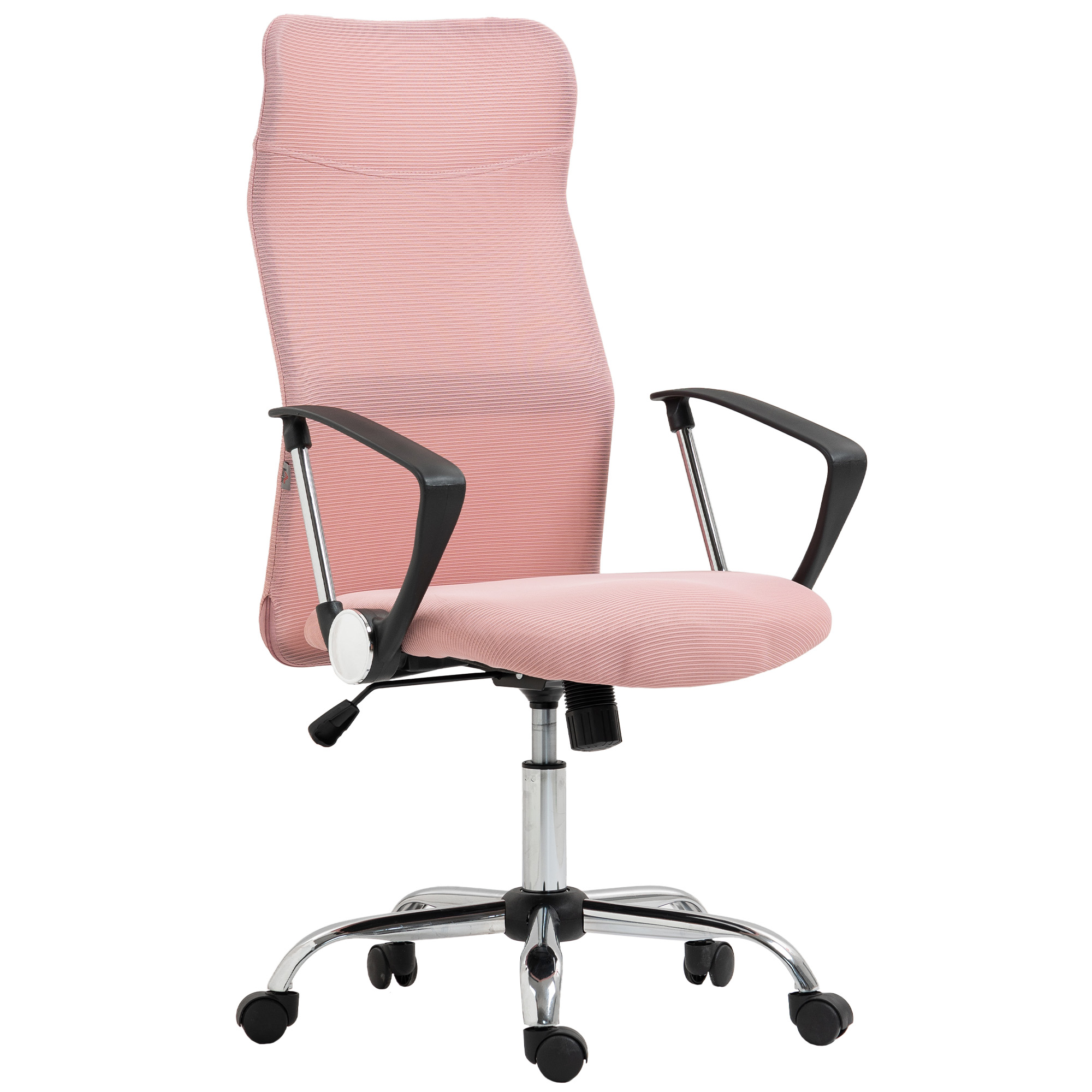 Ergonomischer Bürostuhl Höhenverstellbarer Drehstuhl mit Wippfunktion, Netzbespannung, 63 x 65 x 109-119 cm Rosa