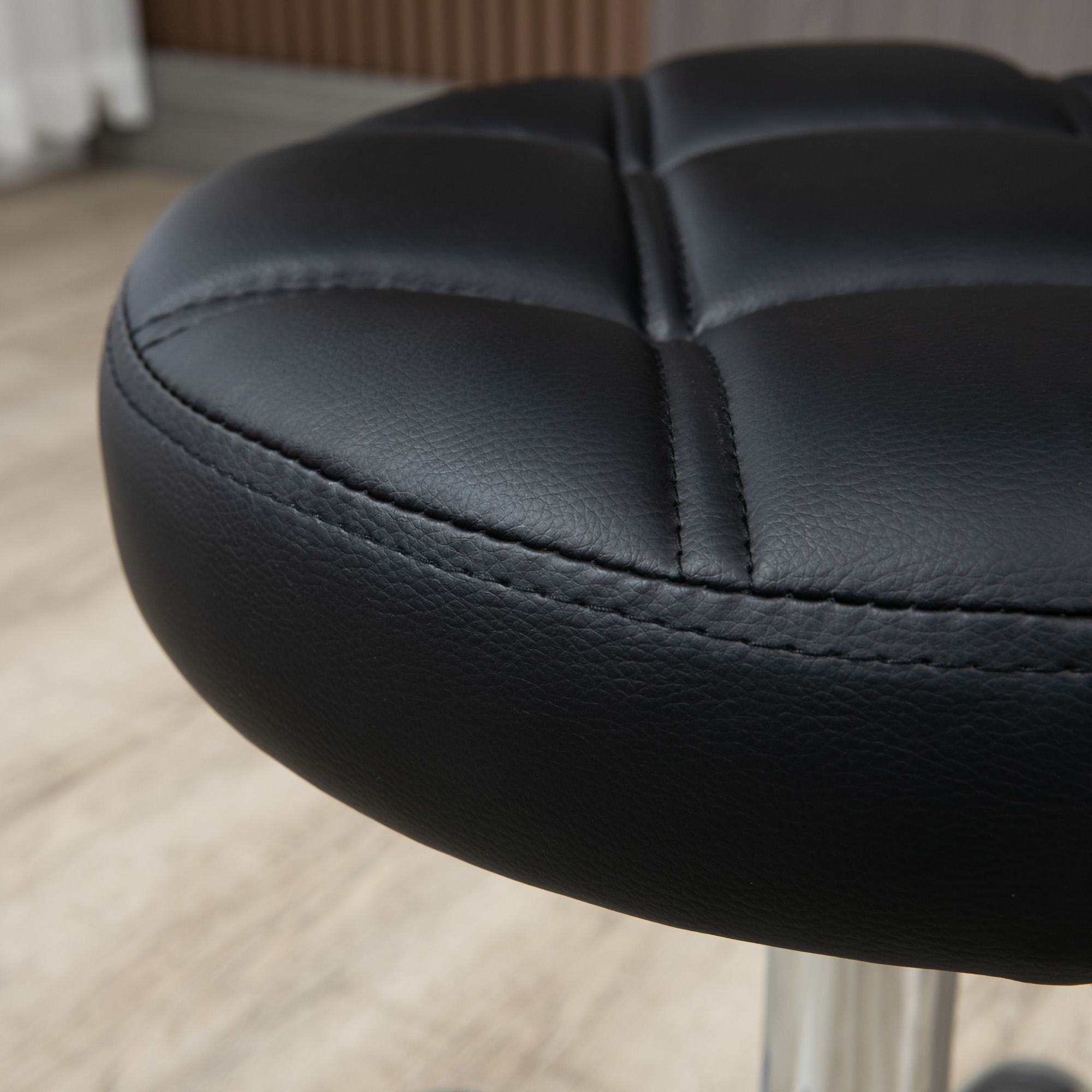 Drehhocker, Salonhocker, höhenverstellbar, Kunstleder, Steppdesign, Schwarz/Silber
