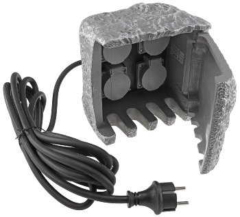 Gartensteckdose "Stone", 4-fach / 250V/16A, IP44, inkl. 5m Zuleitung
