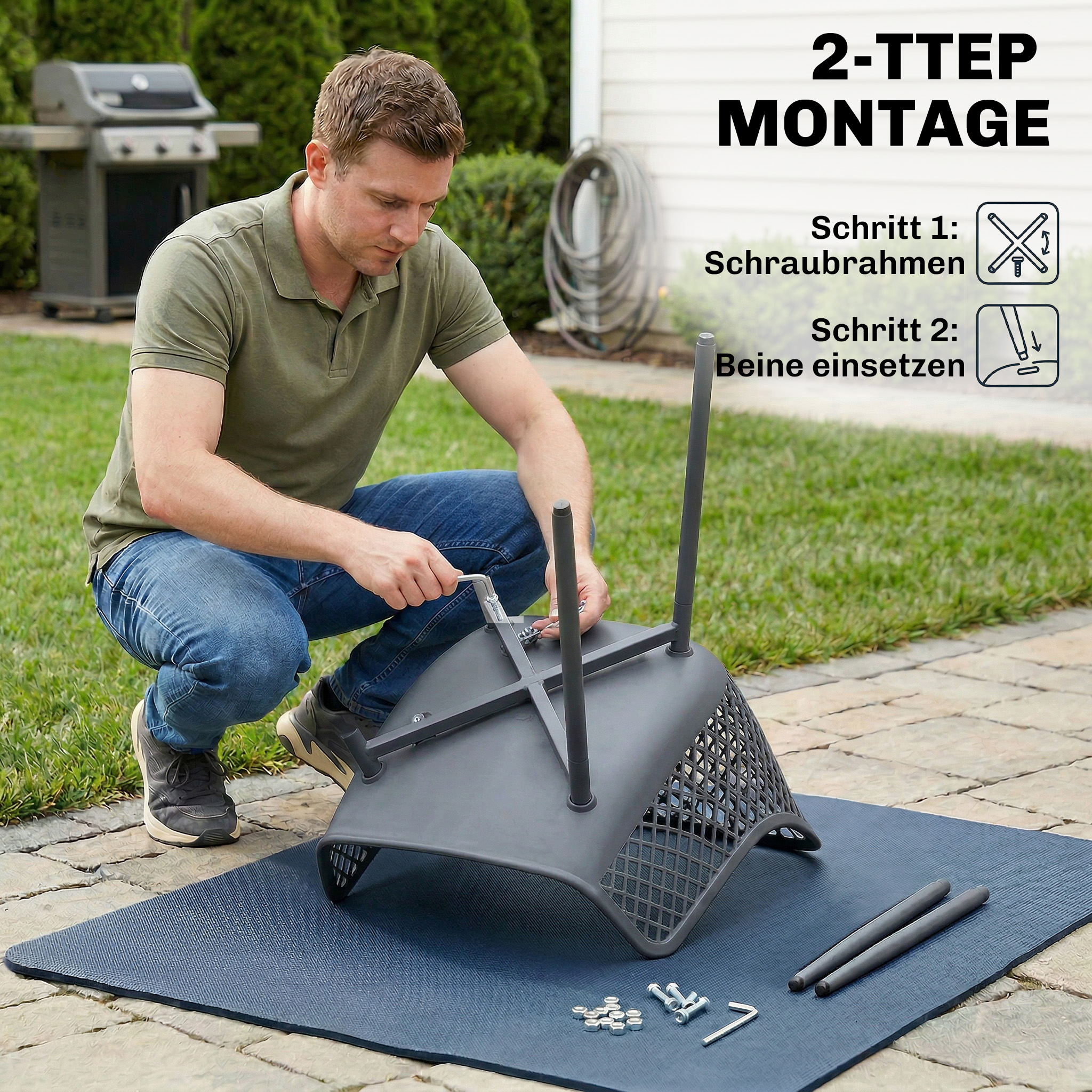 Gartenstuhl 4er Set UV-beständige Gartenstühle aus Kunststoff mit Armlehne Rückenlehne 56 x 51 x 84 cm Dunkelgrau