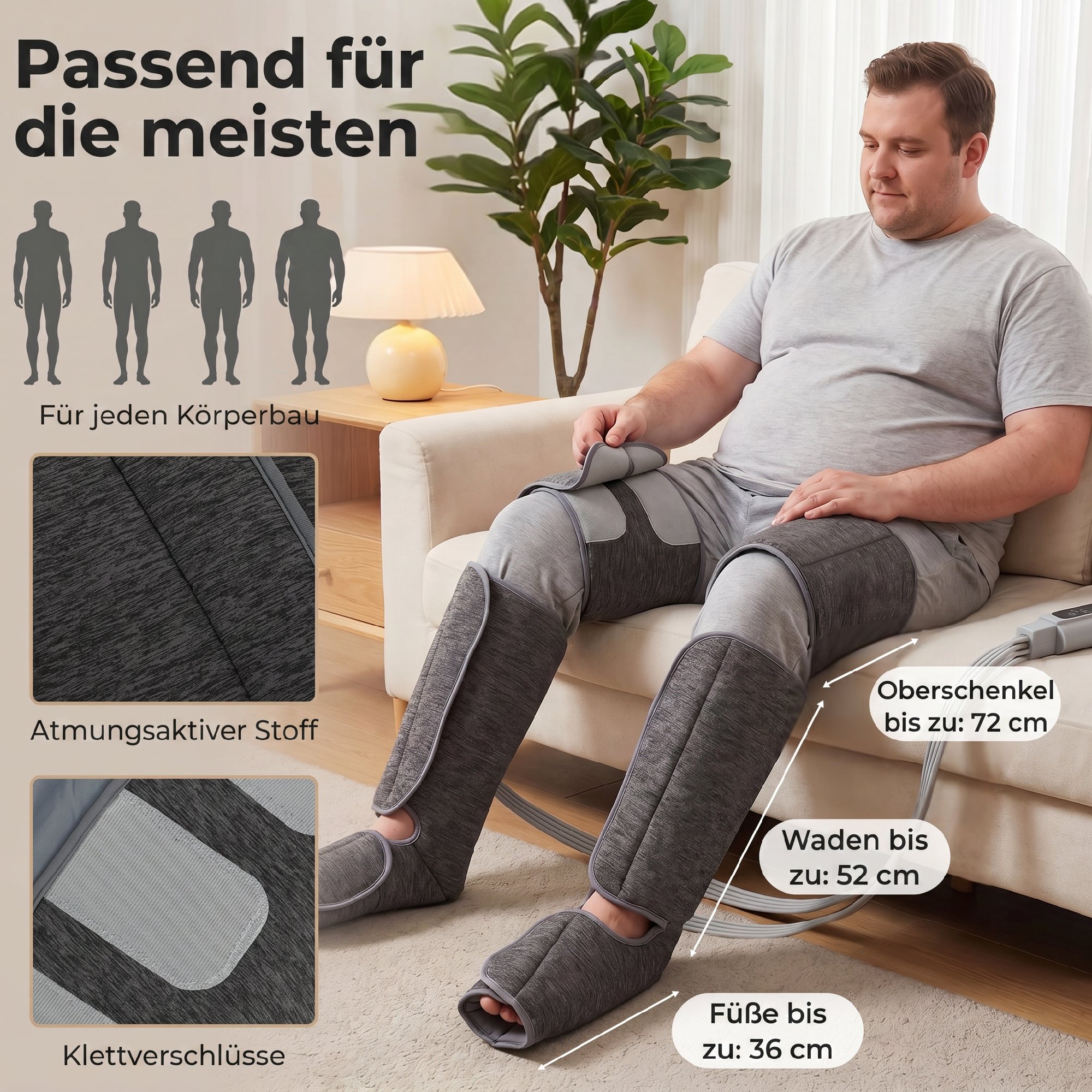Beinmassager mit Wärme, Kompression, 3 Automodi & 3 Intensitäten, Fuß- und Wadenmassagegerät