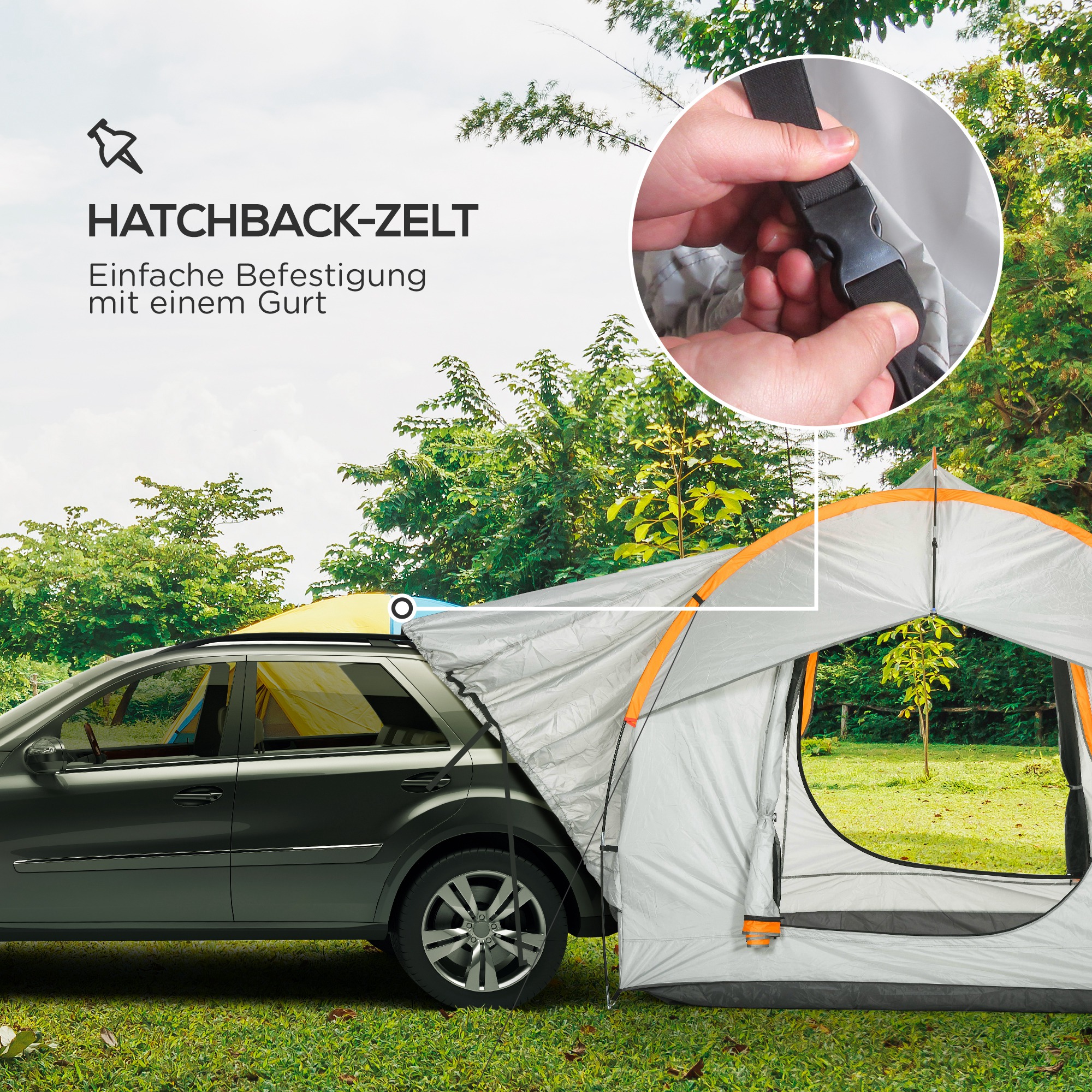 Autozelt Campingzelt, 3 Türen, wetterbeständig, 239cm x 210cm x 210cm, Orange + Grau