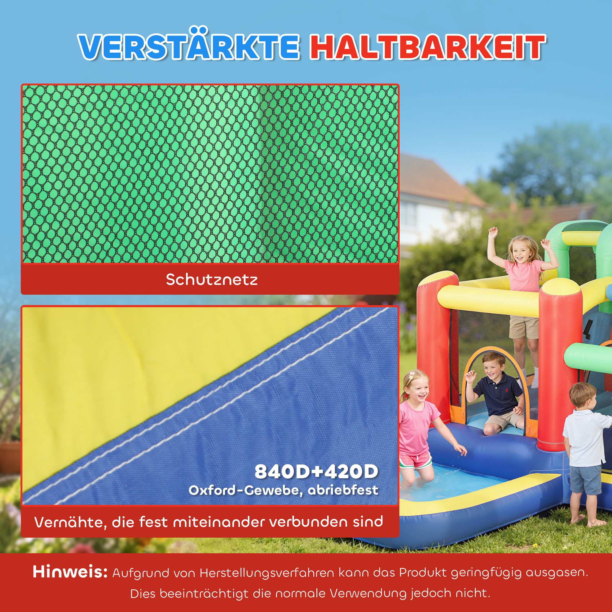 9-in-1 Aufblasbare Hüpfburg mit Gebläse Rutsche Planschbecken Wasserpistole für 3-8 Jahre 330x290x185 cm Mehrfarbig