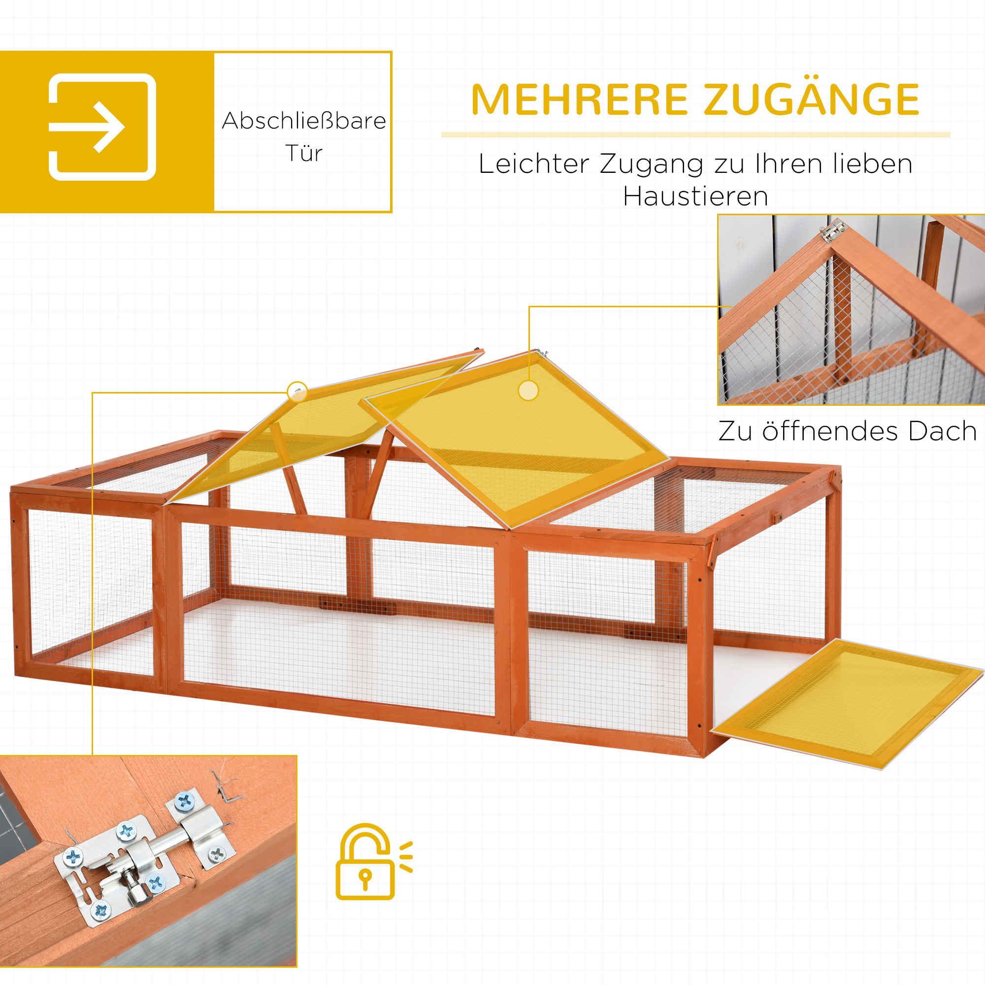 Freilaufgehege für Kleintiere Aufklappbares Dach Tannenholz Orange