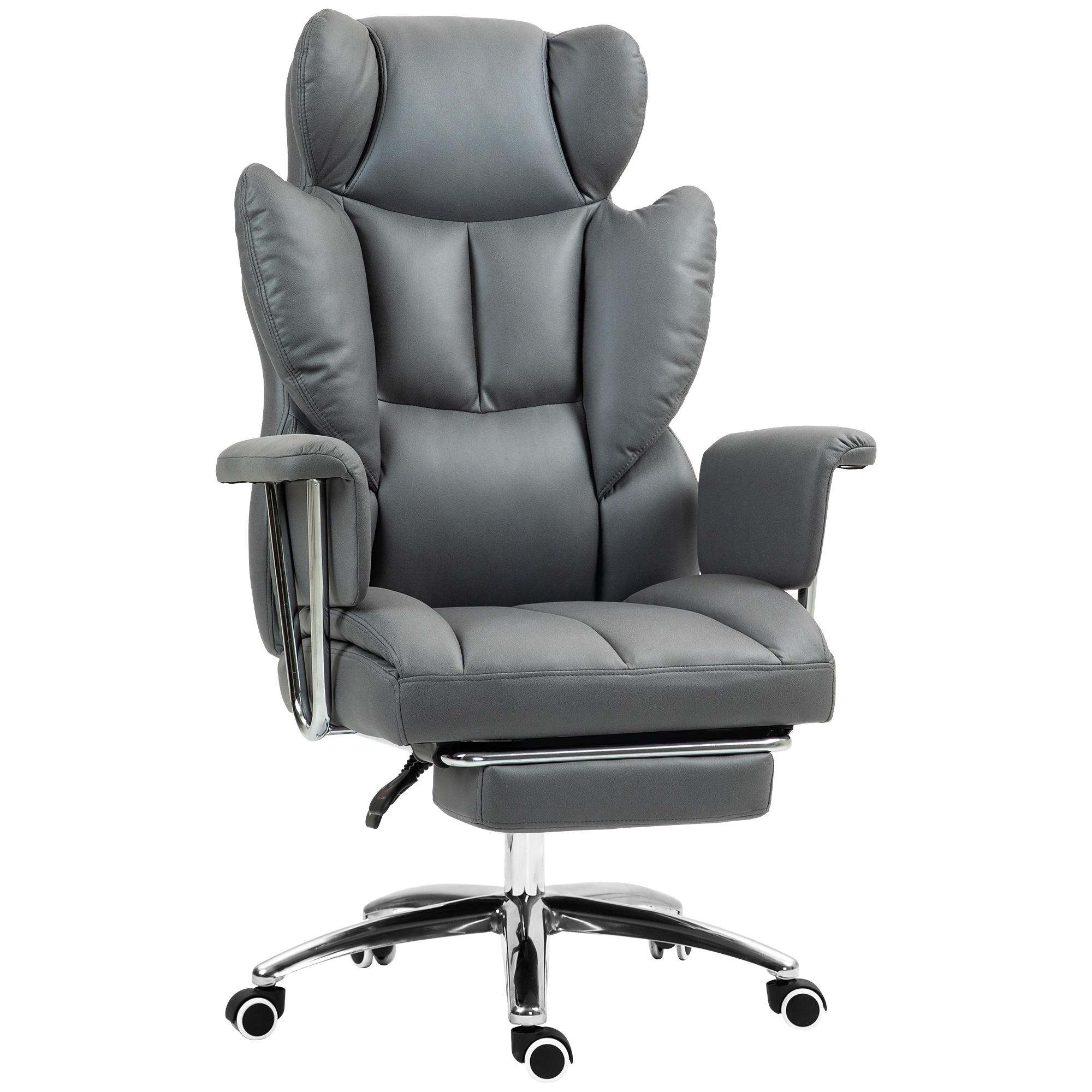 ergonomischer Bürostuhl, gepolstert, mit Fußstütze, verstellbarer Lehne, 360° drehbar, Dunkelgrau