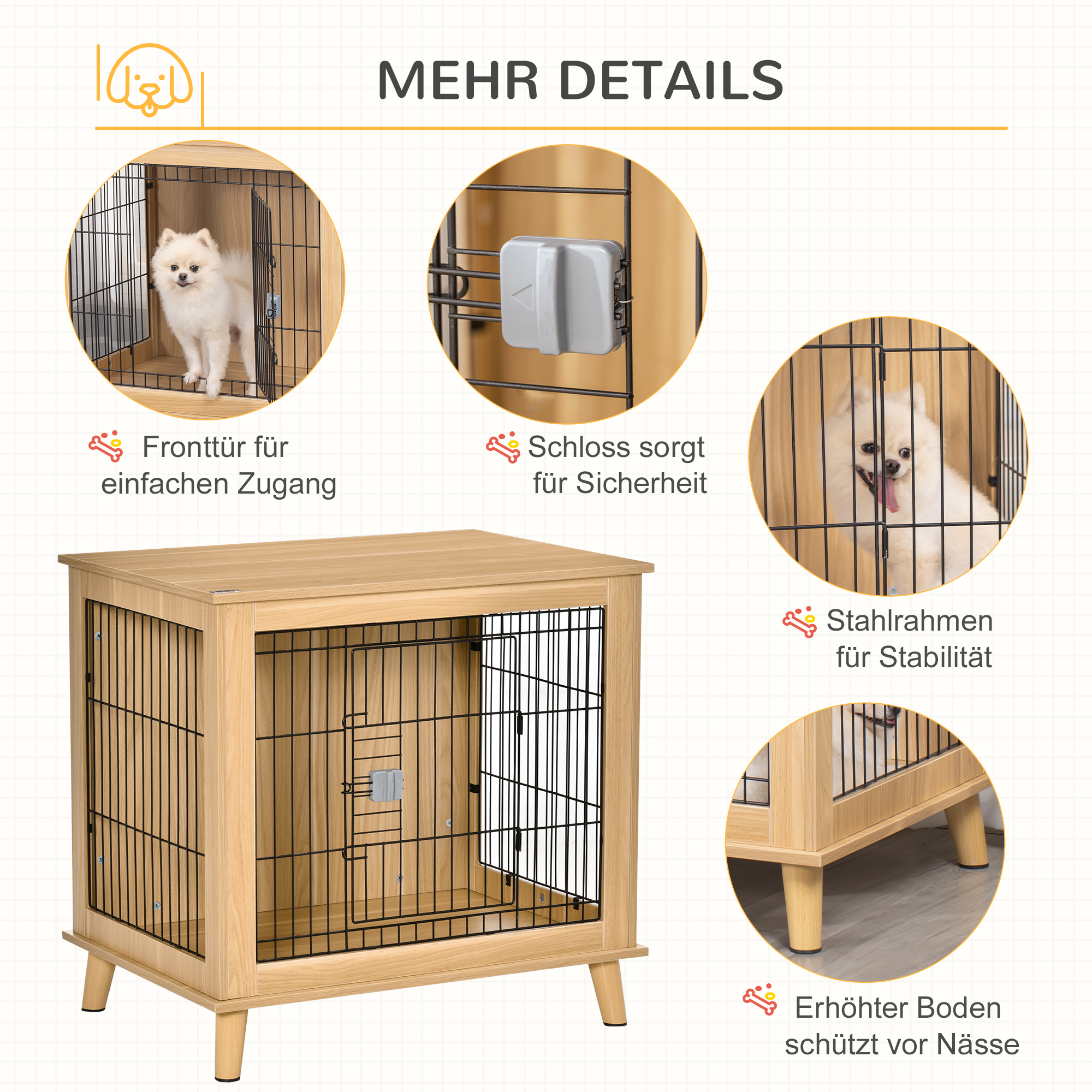 Transportbox aus Holz, Hundebox 81 cm x 58,5 cm x 76 cm Eiche Stahl Braun + Schwarz