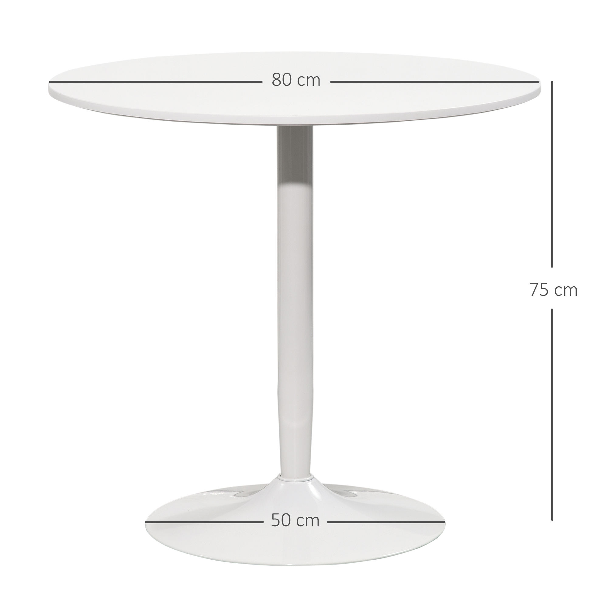 Esstisch für 2 Personen, runde Tischplatte Ø80 cm, MDF und Stahl, rutschfest, Weiß, 75H cm