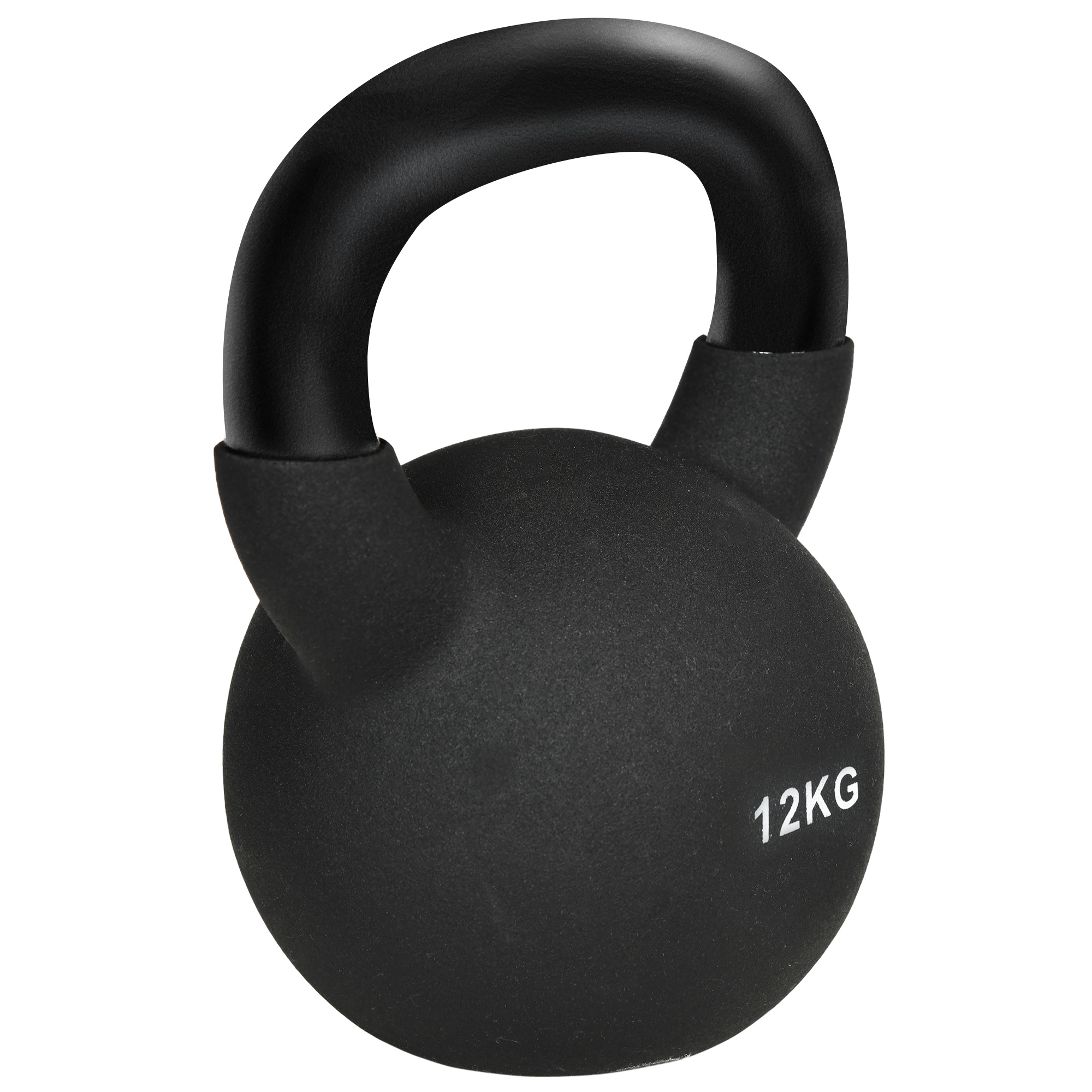 Kettlebell, Kugelhantel, 12 kg, mit Kunststoffummantelung, Stahl, schwarz 20 x 13 x 22cm