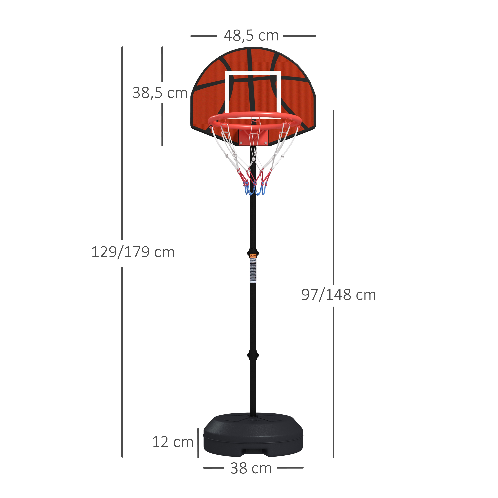Basketballständer, höhenverstellbar, Magnet-Dartscheibe, 98-148cm, Schwarz