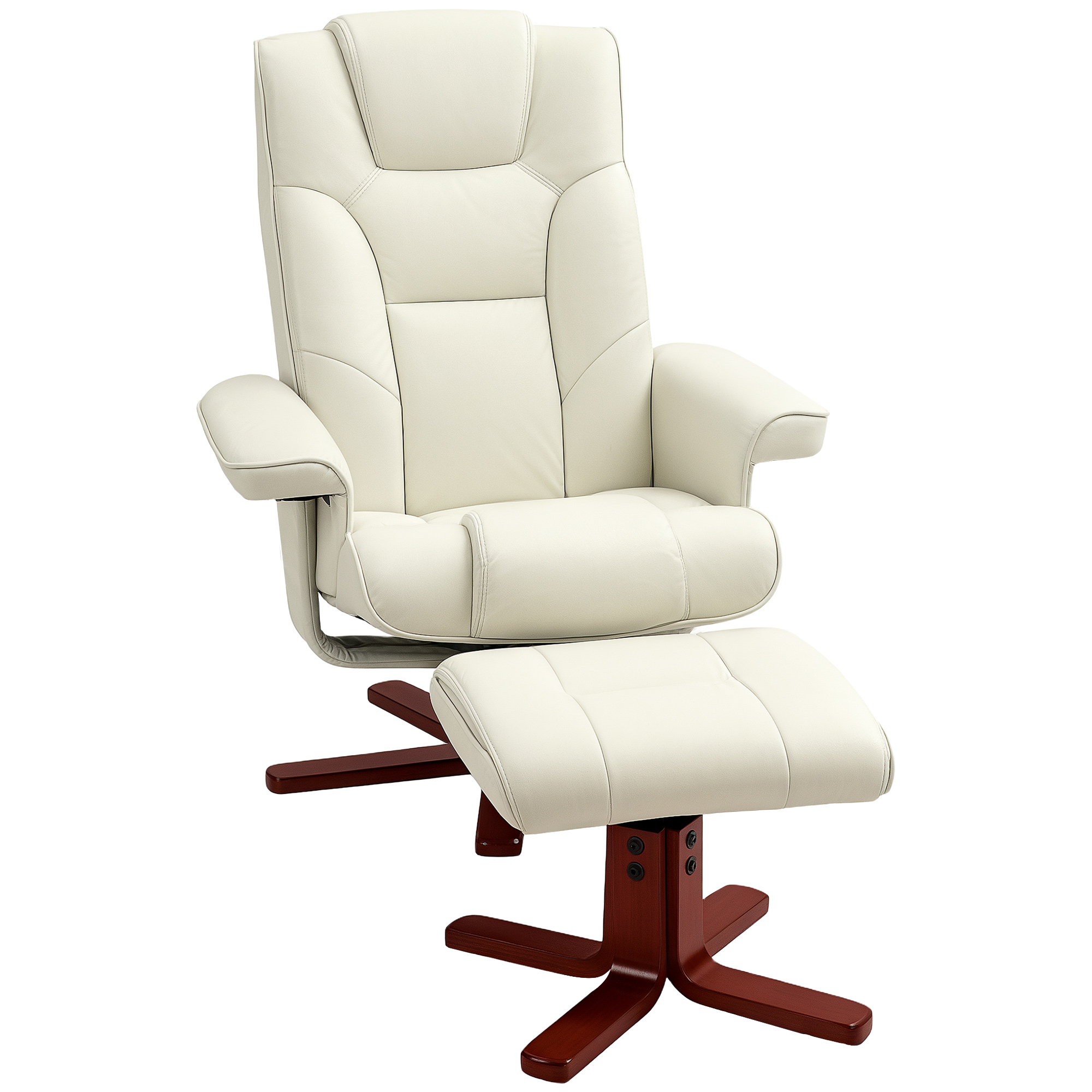 Relaxsessel mit Hocker, Lederoptik, neigbare Lehne, bis 150 kg, Cremeweiß