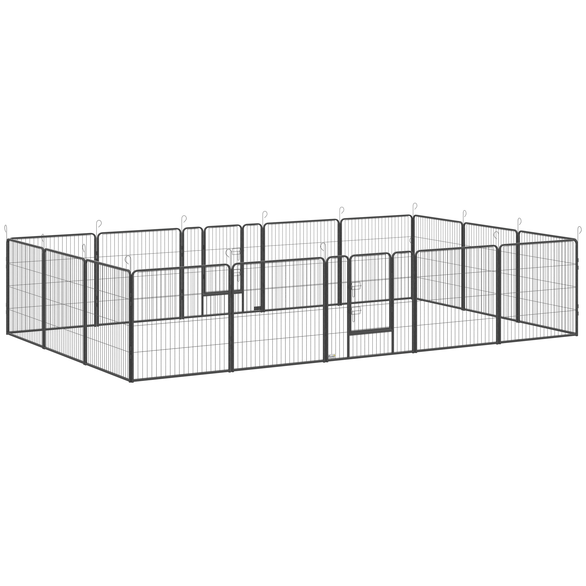 Welpenlaufstall, 16-teilig Welpenauslauf faltbar mit Tür für kleine, mittlere Hunde, 3,2 x 3,2 x 0,8 m, Grau