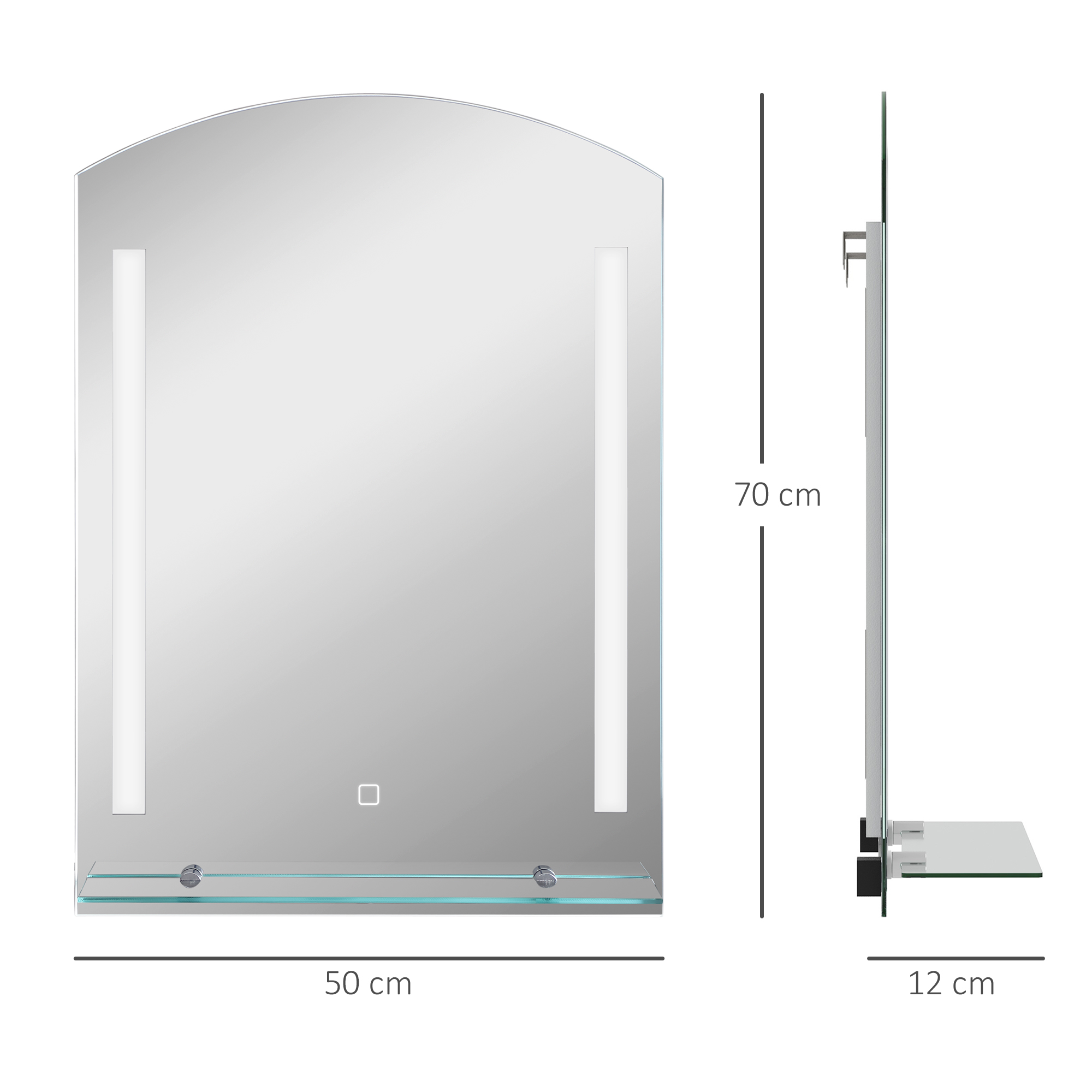 Badezimmerspiegel mit LED-Beleuchtung, elegant und hochwertig, Glas, Aluminium, Kunststoff, 50L x 12B x 70H cm