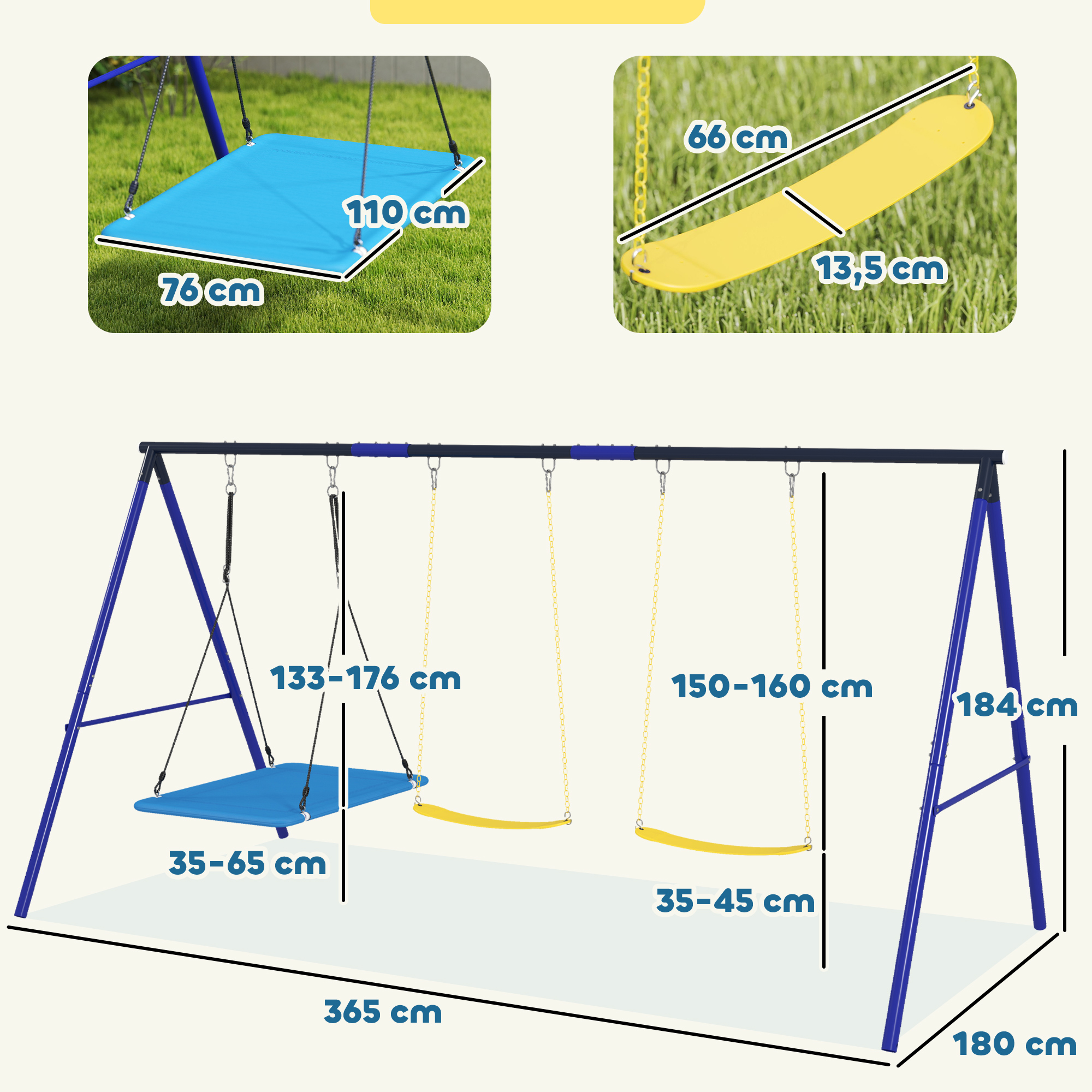 Schaukelset für 3 Kinder, 120 kg Belastbarkeit, Outdoor-Schaukeln, Bunt