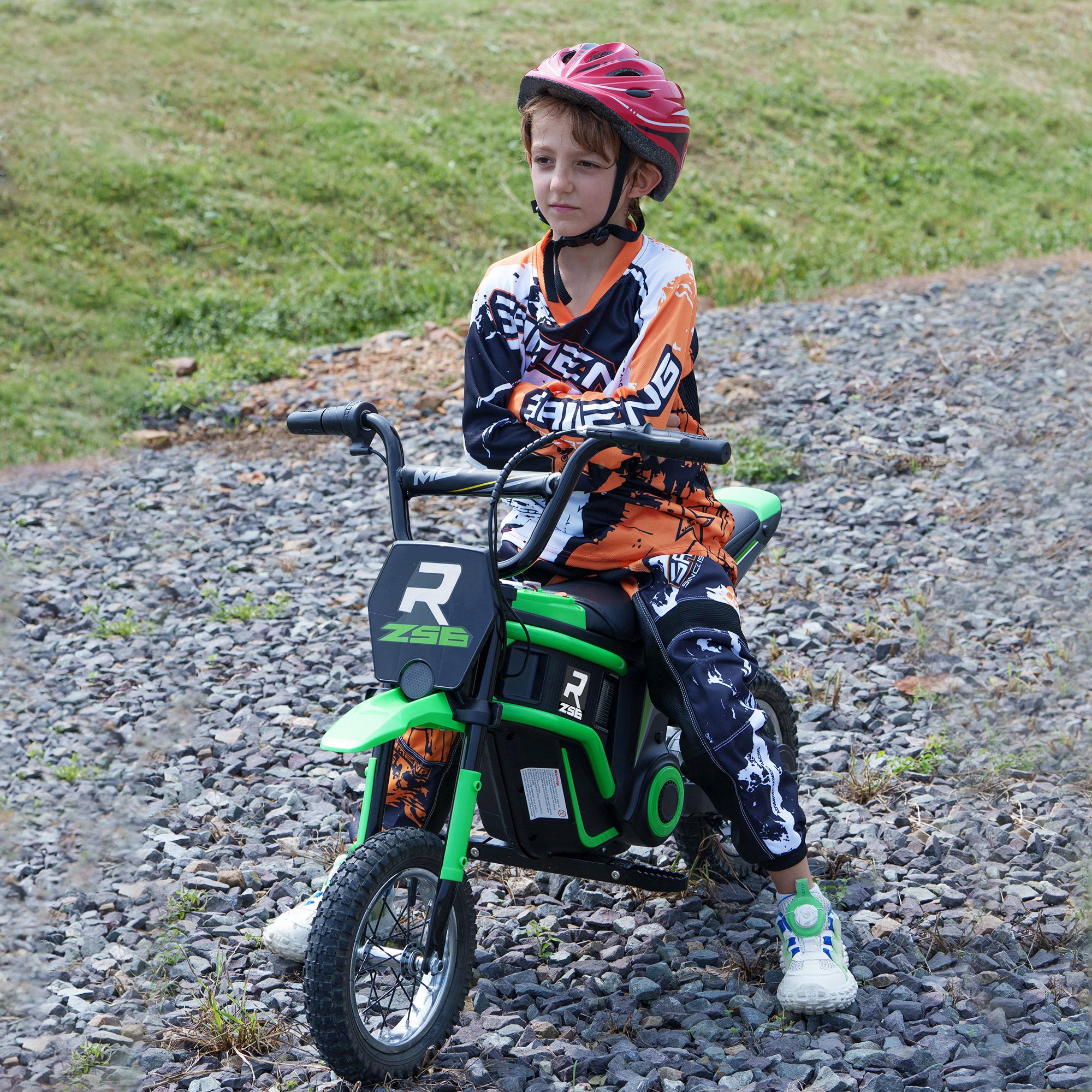 Elektro-Kindermotorrad, 24V Motor, einstellbare Geschwindigkeit, Musik & Lichter, Grün