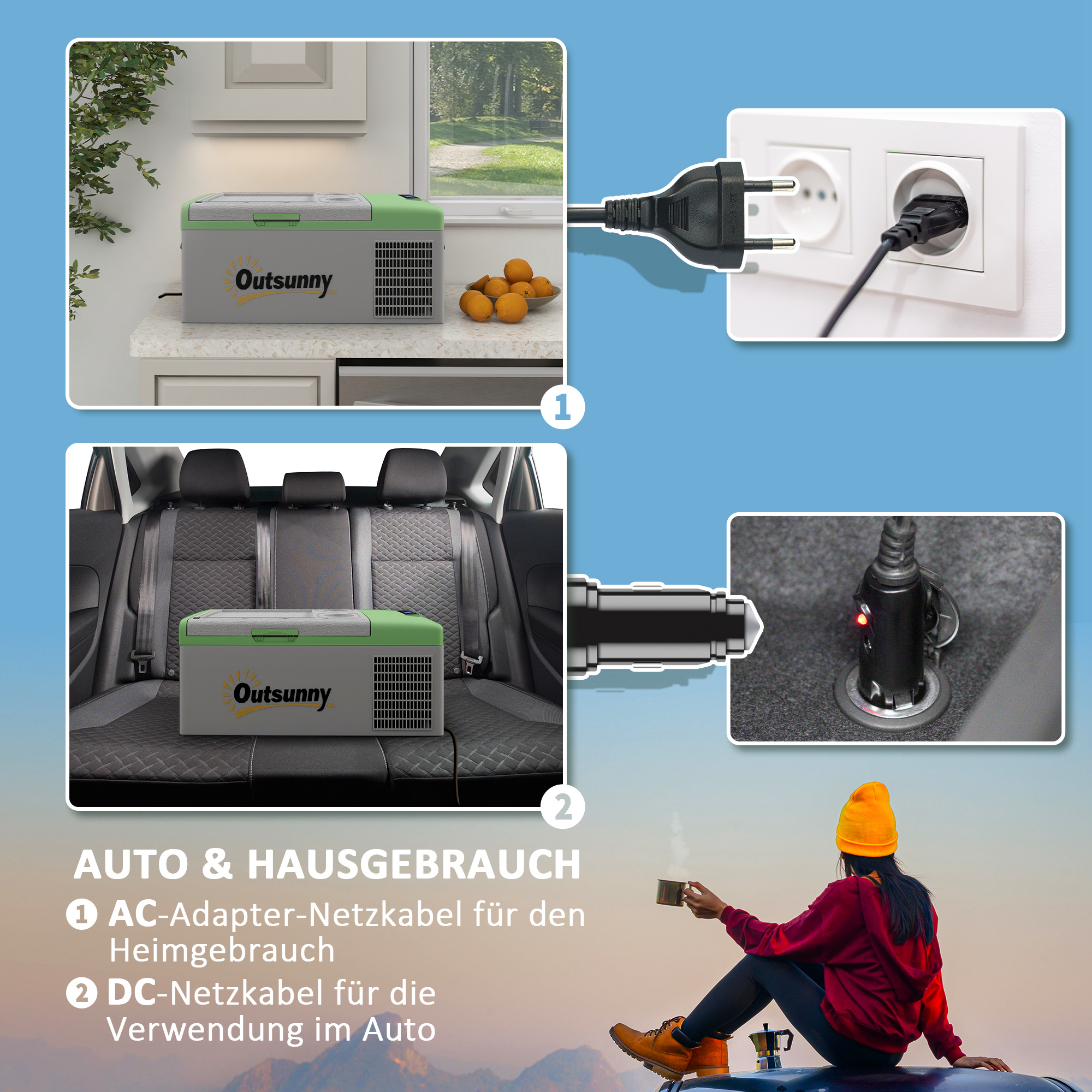 Autokühlschrank, Kühlbox, 16L, -20? bis 10?, ECO/MAX, 60x32x26cm, Grün/Grau