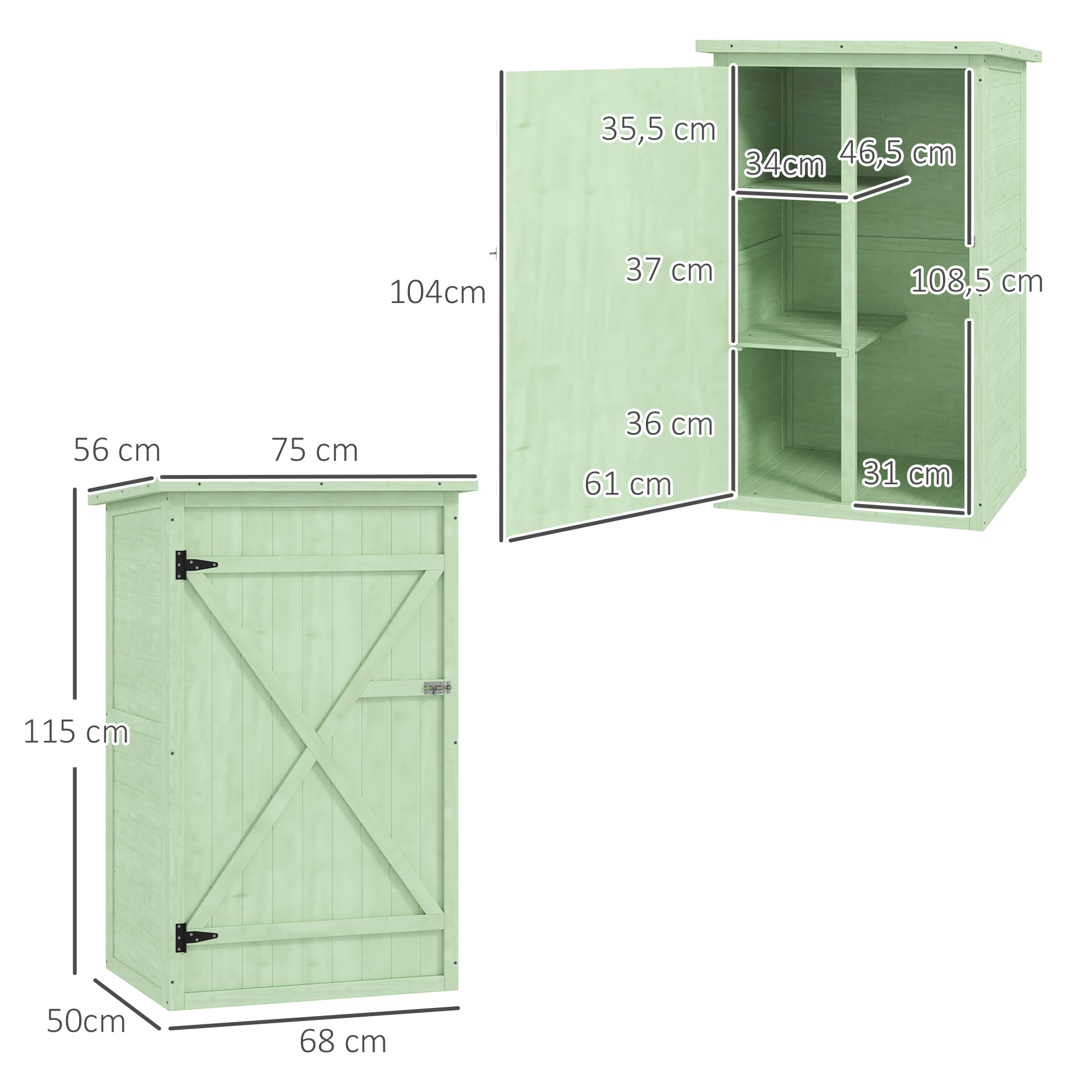 Gartenschrank Holz Geräteschuppen mit Ablage Abschließbar Tür Bodenplatte Asphalt-Pultdach 75 x 56 x 115 cm