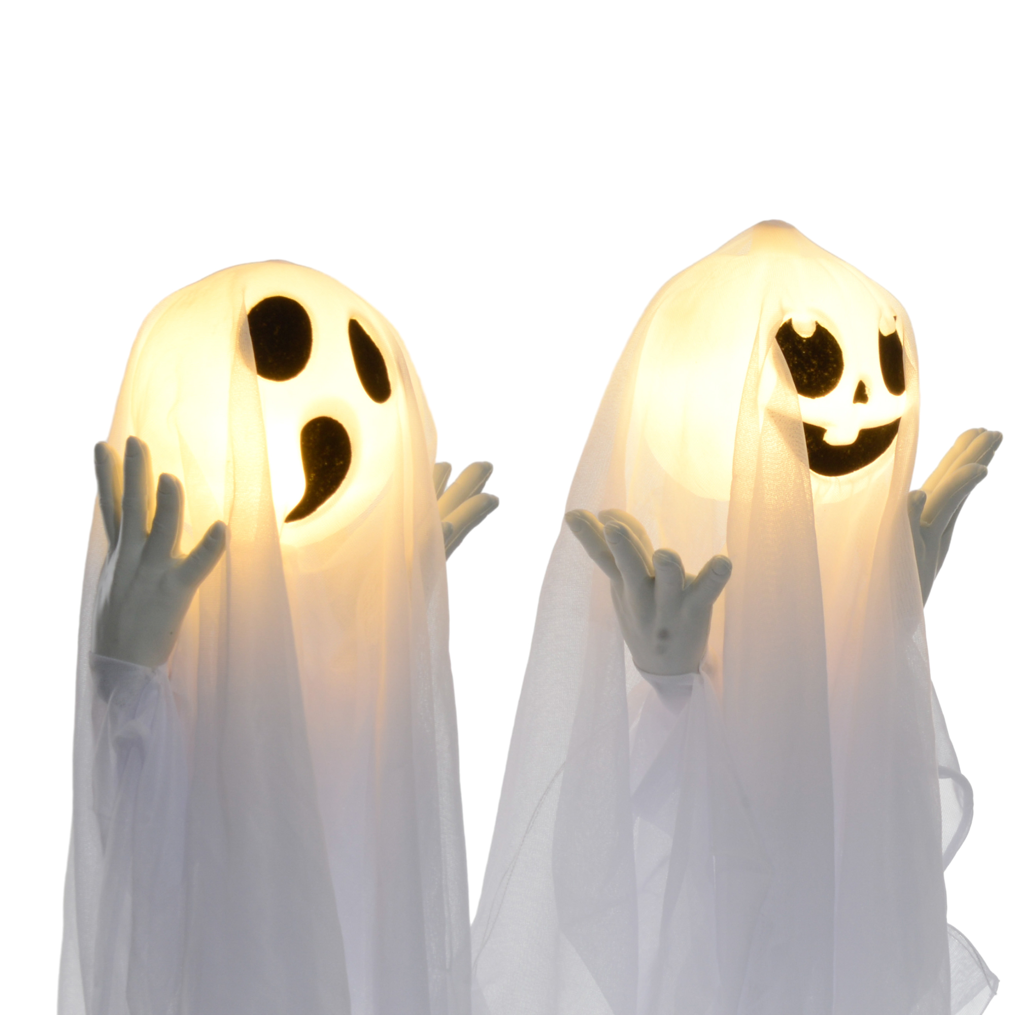 Halloweendekoration, 3 leuchtende Geister, Bewegungssensor, 54 x 10 x 60 cm, Weiß