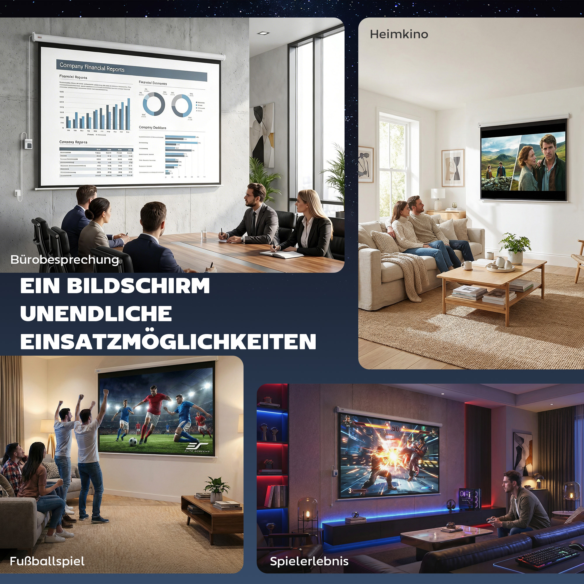 Beamer-Leinwand, inkl. Fernbedienung, 84 Zoll, 4:3 Format, 171x130 cm, Weiß