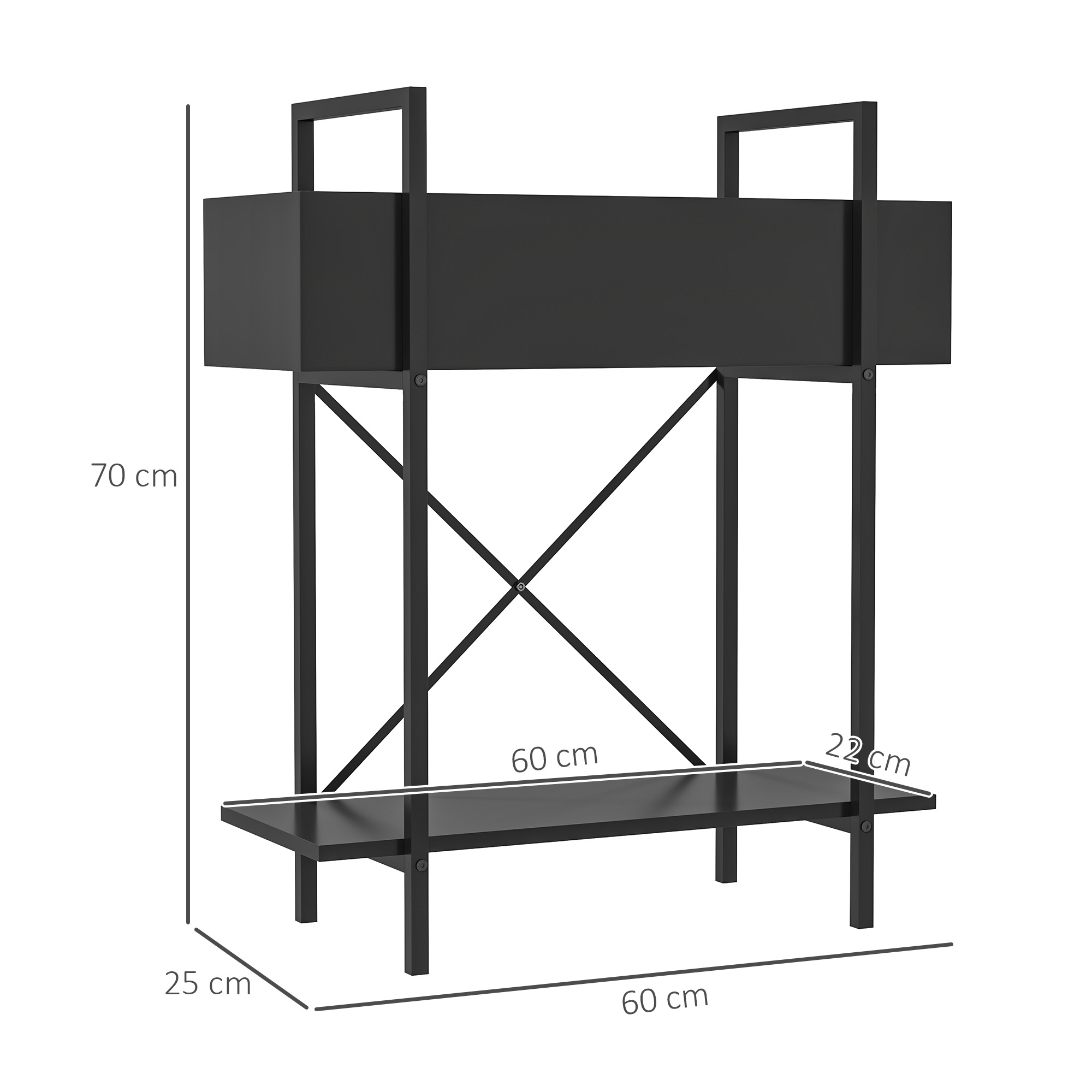 Pflanzenständer, Blumentopfständer mit 2 Ebenen, Ablauflöcher, für drinnen und draußen, Metall, Schwarz