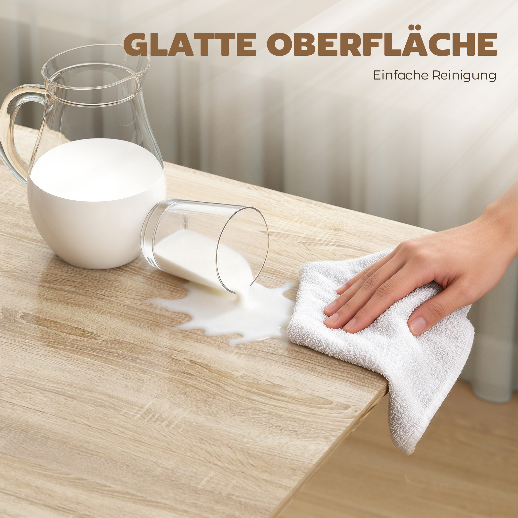 mobiler Klapptisch mit 6 Rollen und Bremsen, faltbarer Küchen-Esstisch für kleine Räume, Eiche