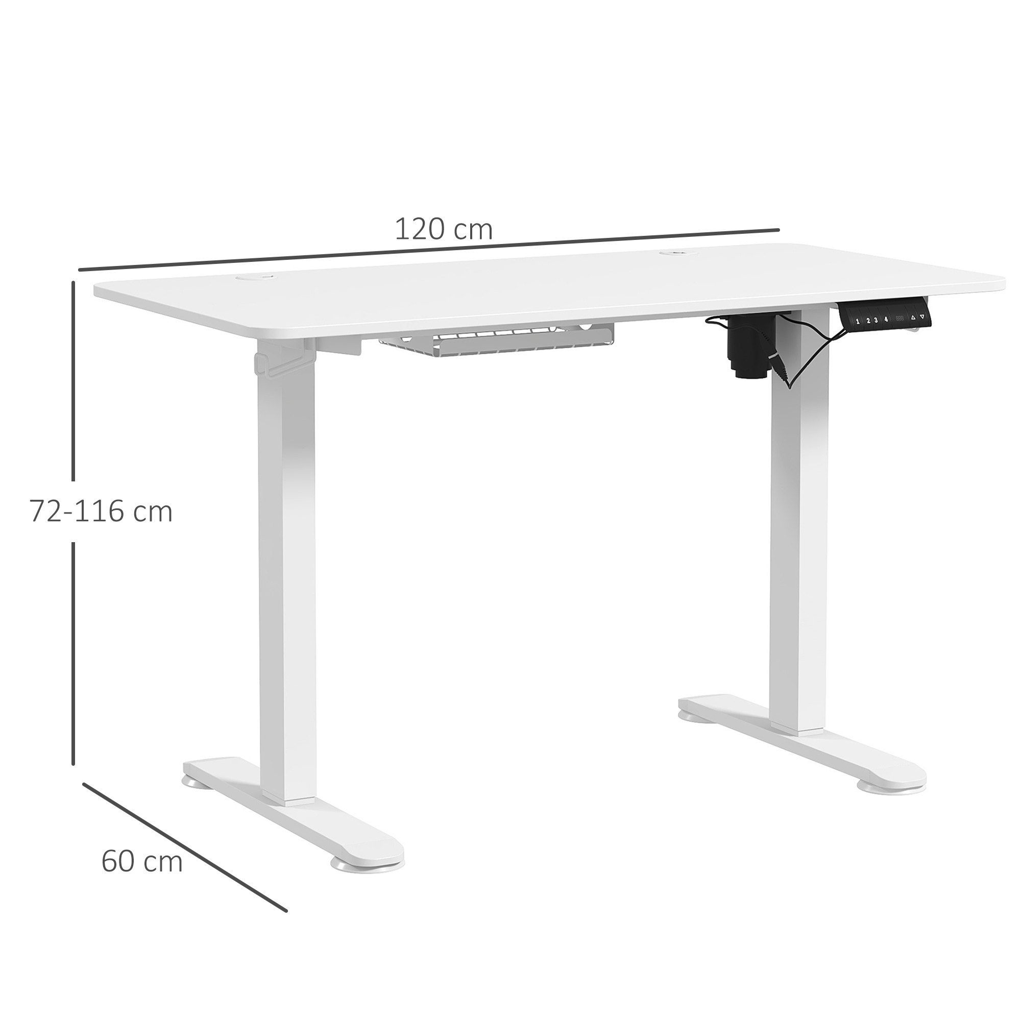 Stehschreibtisch, höhenverstellbar, 120x60x72-116cm, Weiß