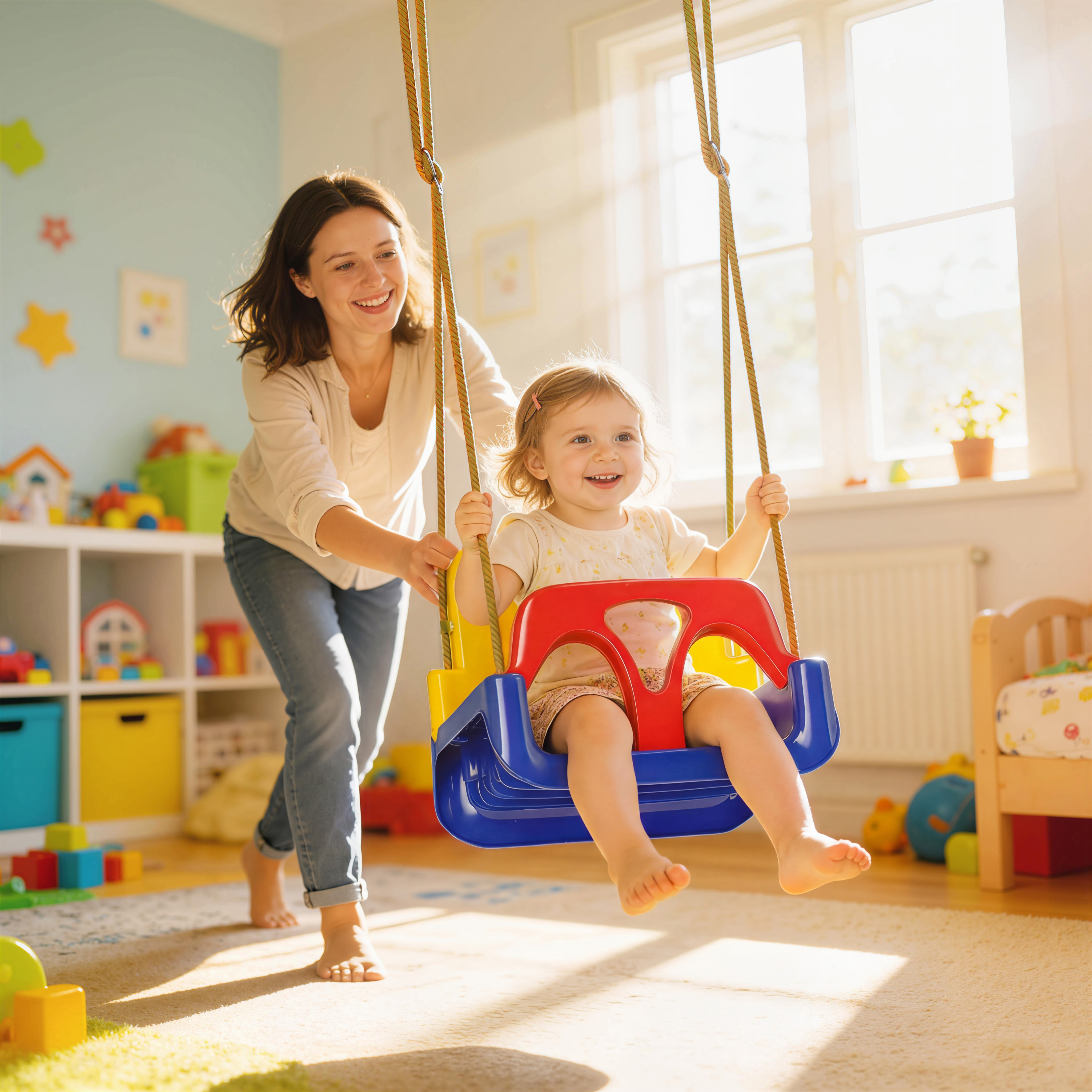 Babyschaukel 3 in 1 verstellbar Kinderschaukel mit Rückenlehne, Anschnallgurt, für Kinder von 9-36 Monaten, Dunkelblau