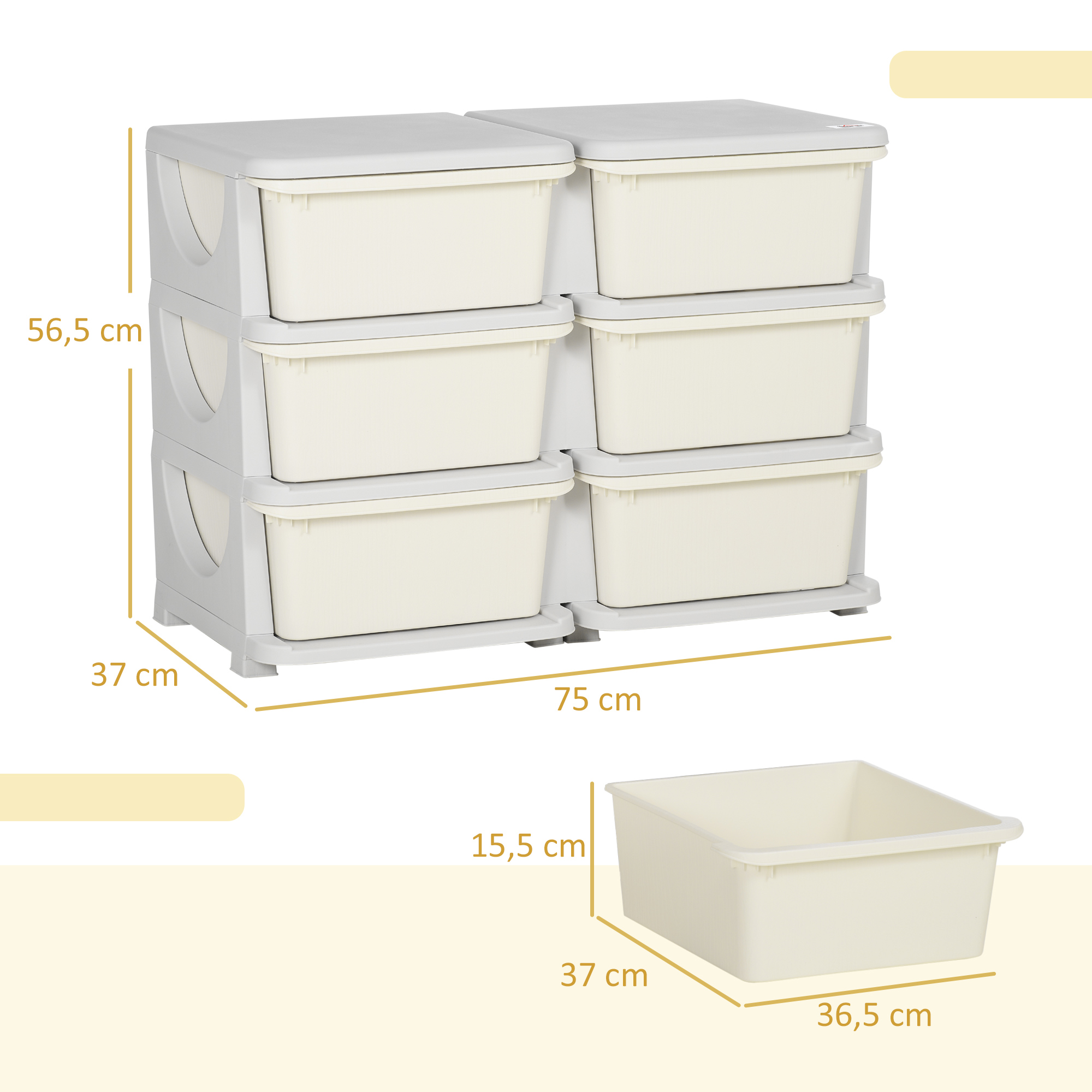 Aufbewahrungsbox für Kinder, Kinder-Aufbewahrungsbox, 3 Schubladen, Weiß