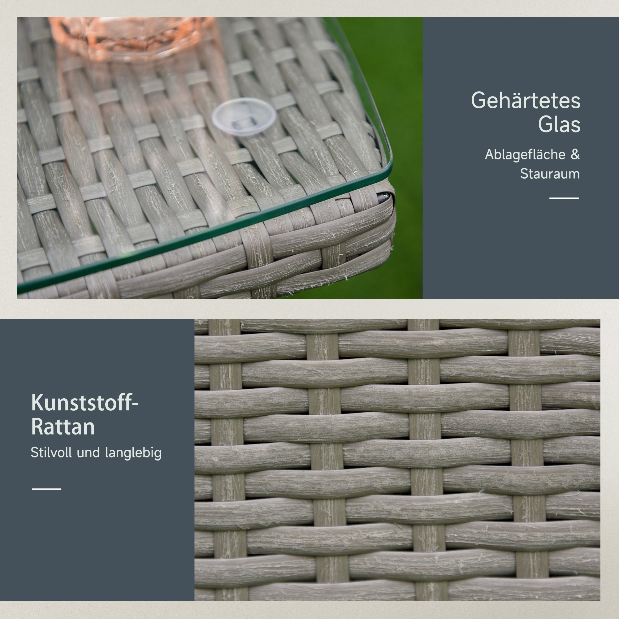 Polyrattan Gartenmöbel Set, Outdoor Lounge Balkonmöbel für 2 Personen, 3-teilig Sitzgruppe, 2 Stühle, Tisch Sitzkissen, Gartenlounge für Garten, Terrasse, Balkon, Grau