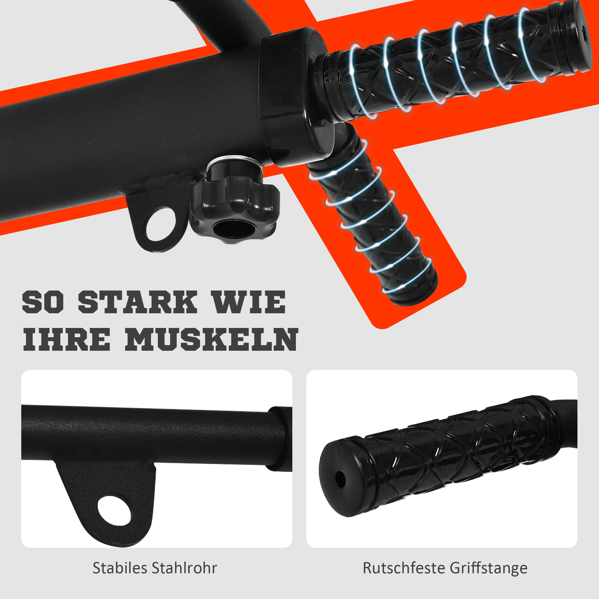 Klimmzugstange zur Wandmontage oder Deckenmontage bis 150 kg belastbar, Multifunktionale Pull Up Bar mit rutschfest Griffe, Ösen sicher stabil Klimmzug Stange für Fitness Zuhause, Stahl Schwarz