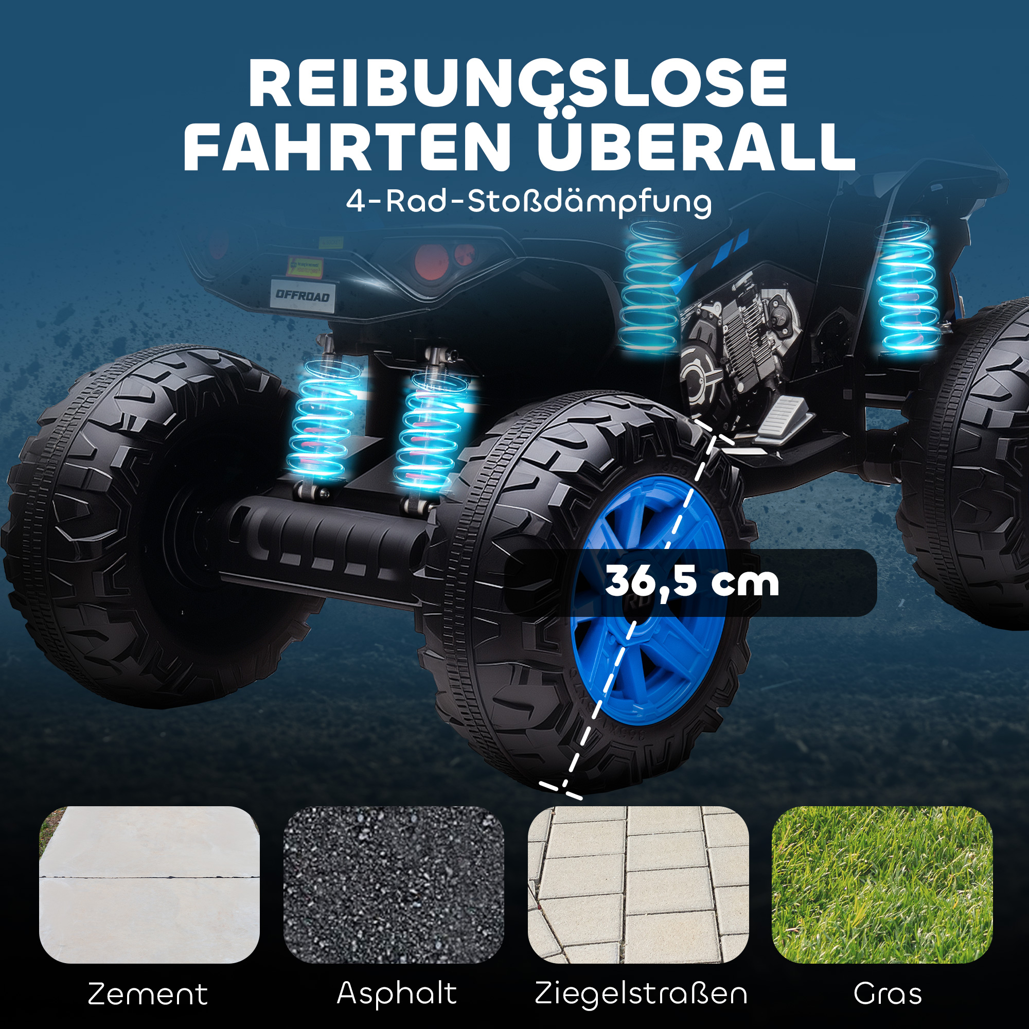 Kinder-Elektro-Quad, 24V Elektro-Fahrzeug mit 4 Rädern, Scheinwerfer, USB-Anschluss, MP3-Funktion, 6,5 km/h, 3-8 Jahre
