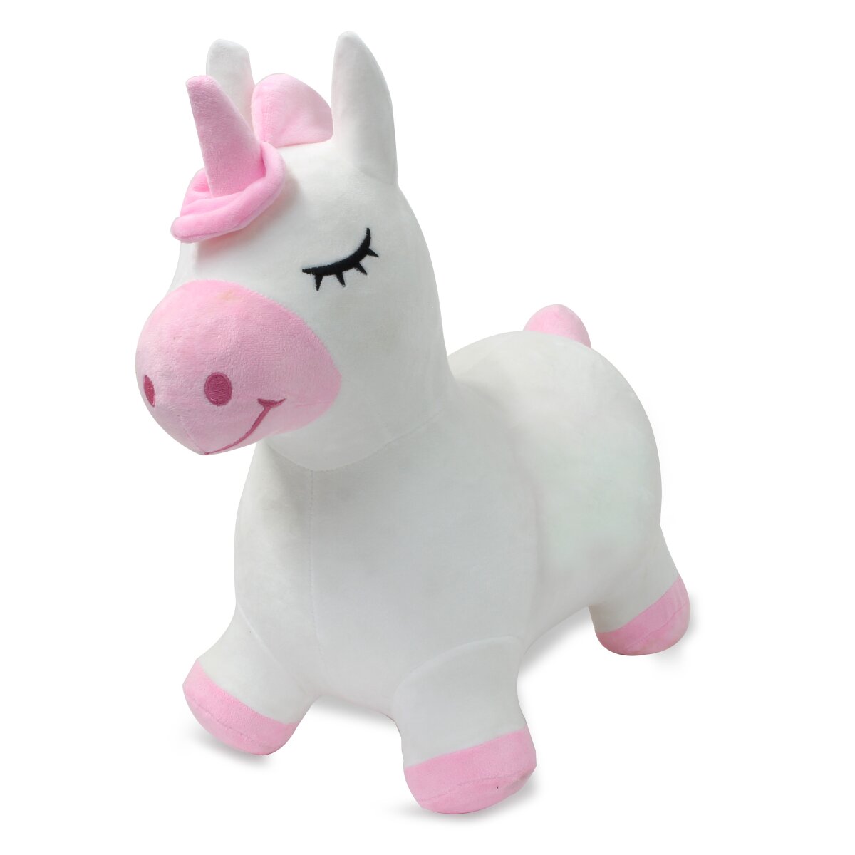 Hüpftier Einhorn mit Plüschbezug und Pumpe