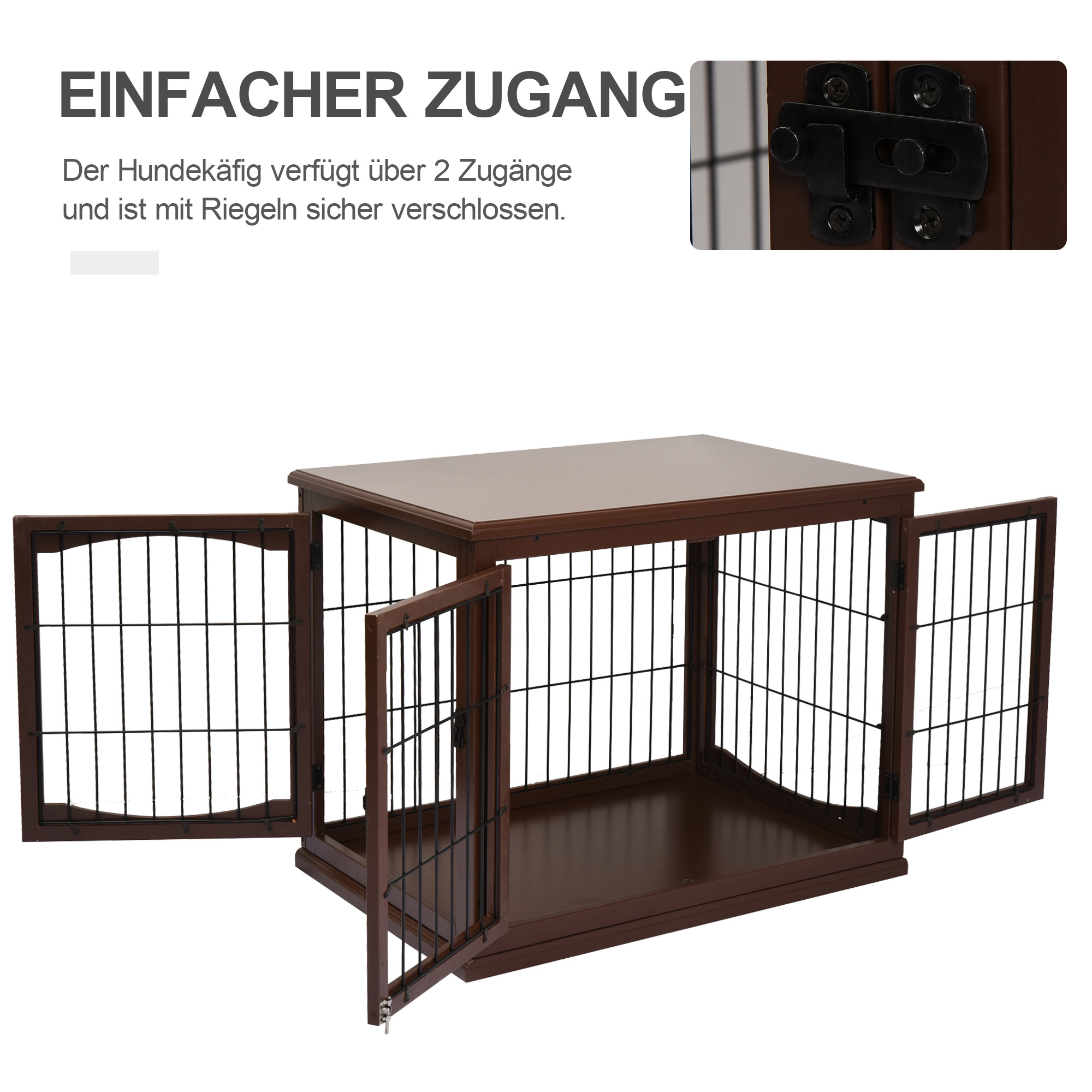 Hundebox, 2 Eingänge, abschließbar, MDF und Metall, 58,4 x 81,3 x 66 cm, Schwarz