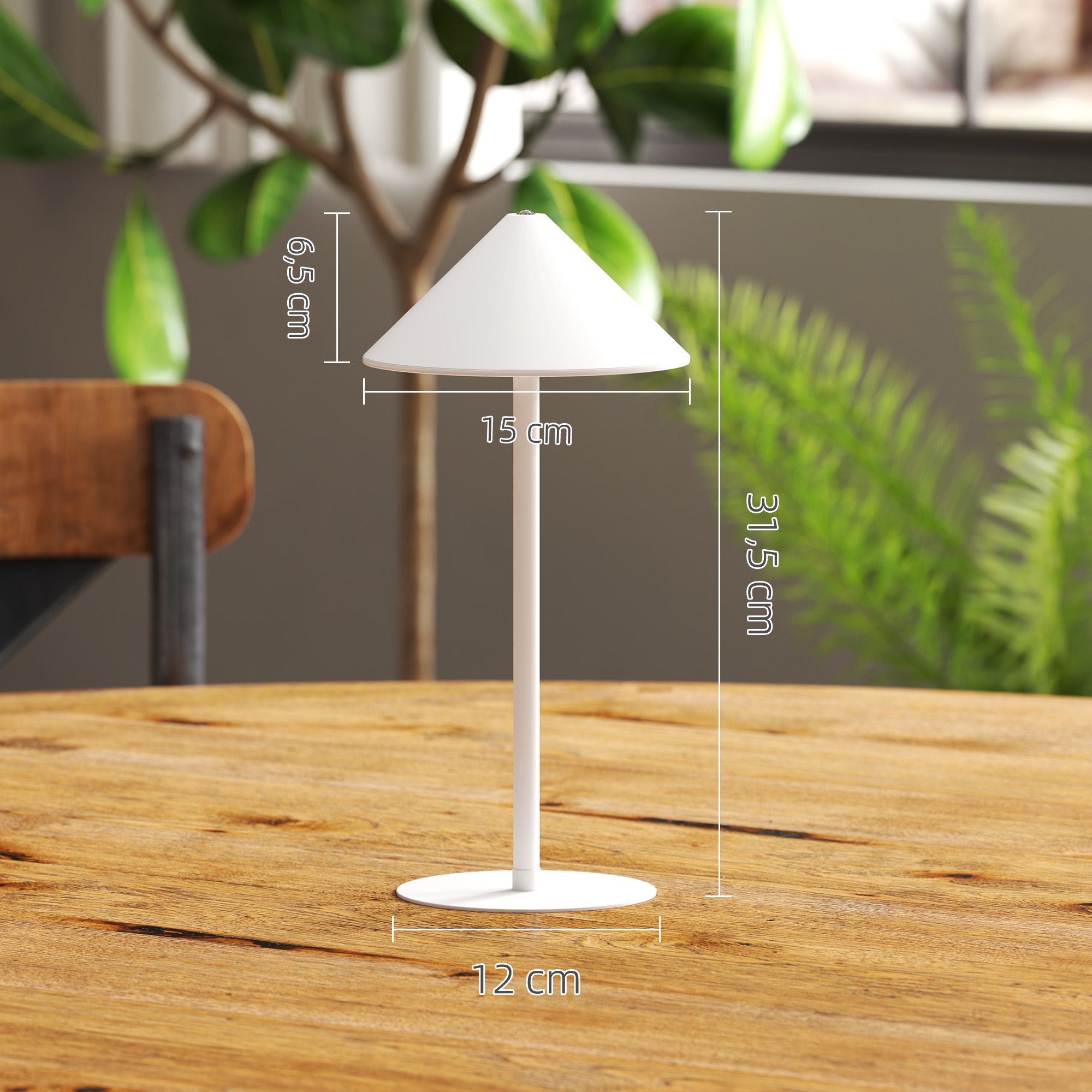 LED-Tischlampe mit USB-Kabel, Touchschalter, Metall, wiederaufladbar, Weiß