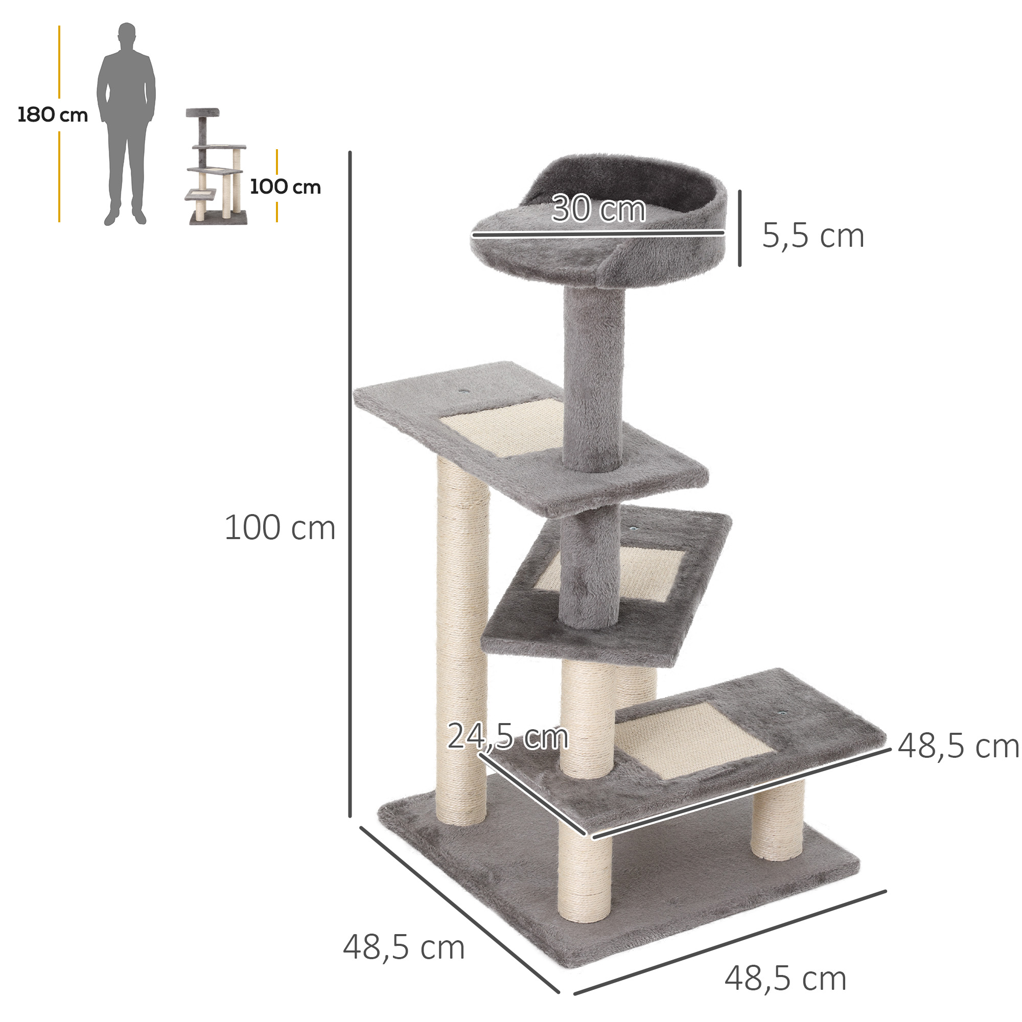 Kletterbaum Katzenbaum Spielbaum Katzenkratzbaum Treppe 5 Schichte Beige Grau 48,5 x 48,5 x 100 cm (LxBxH)