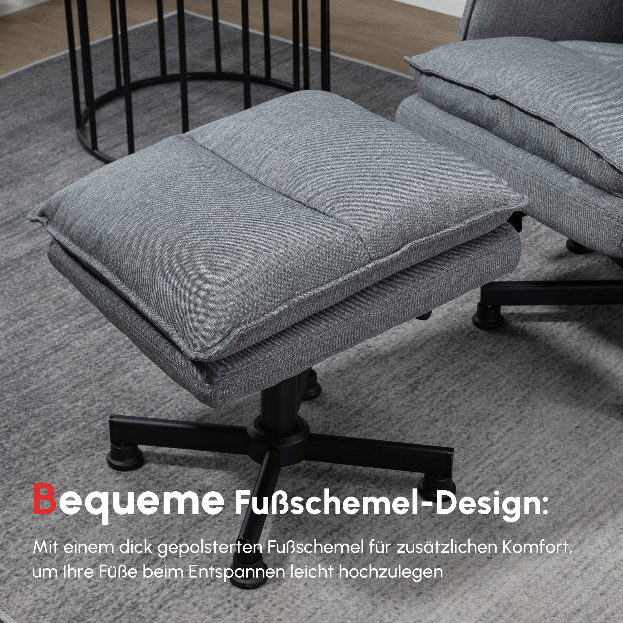 Massage-Bürostuhl mit Fußhocker, 8 Vibrationsköpfe, 1 Fernbedienung, 1 Seitentasche, Grau